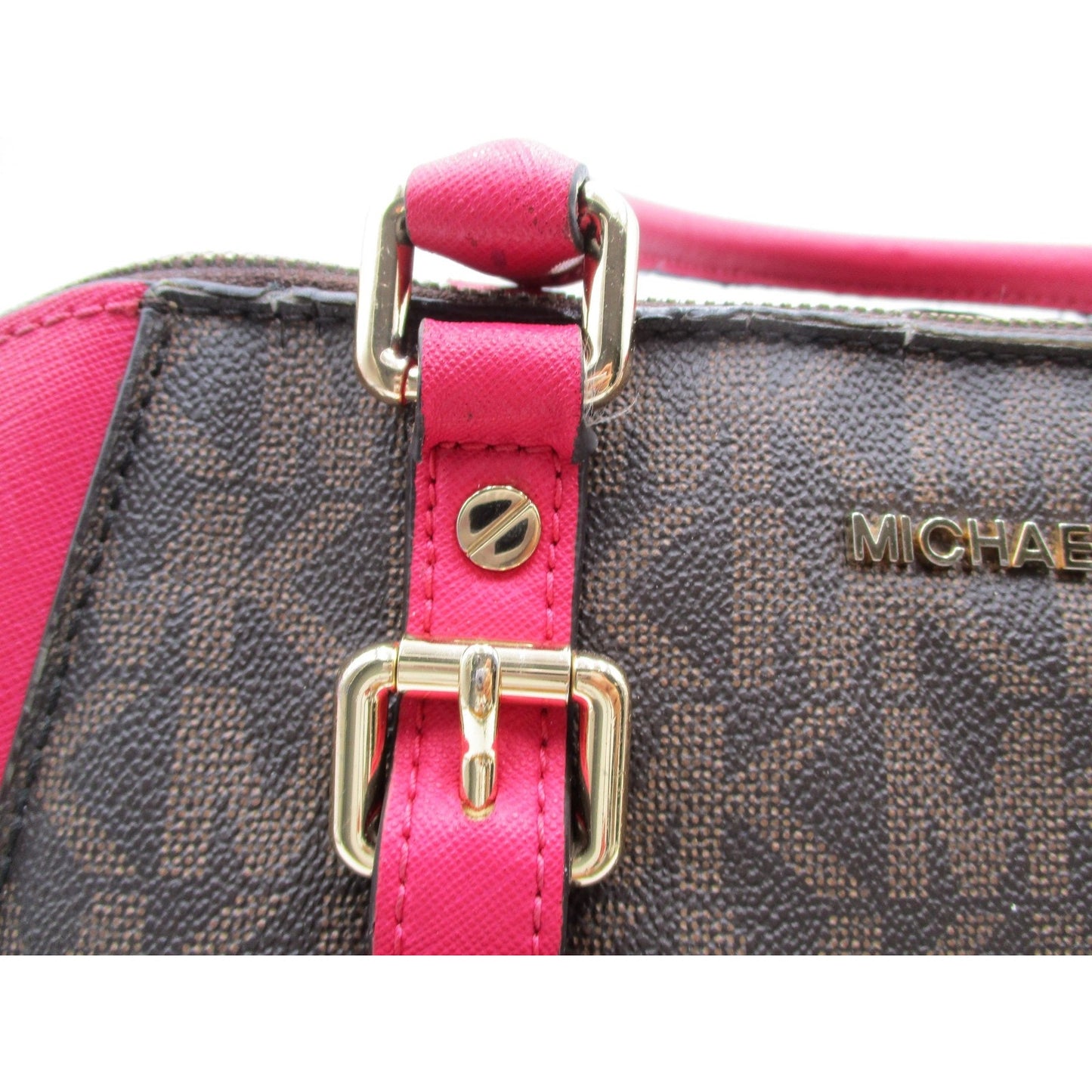 Michael Kors Satchel Bag Womens Medium Brown Pink Logo Handbag Crossbody