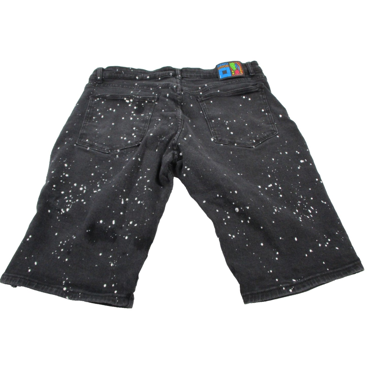 Demolition Shorts Mens 38 Black Paint Splatter Biker Denim Distressed Stretch