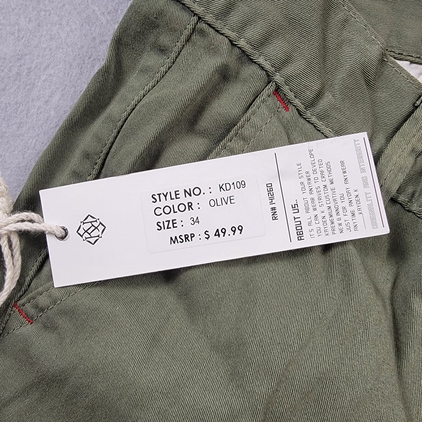 Kayden K Los Angeles Olive Jogger Pants Men 34 NWT Style KD109 Twill Cuffed 5542