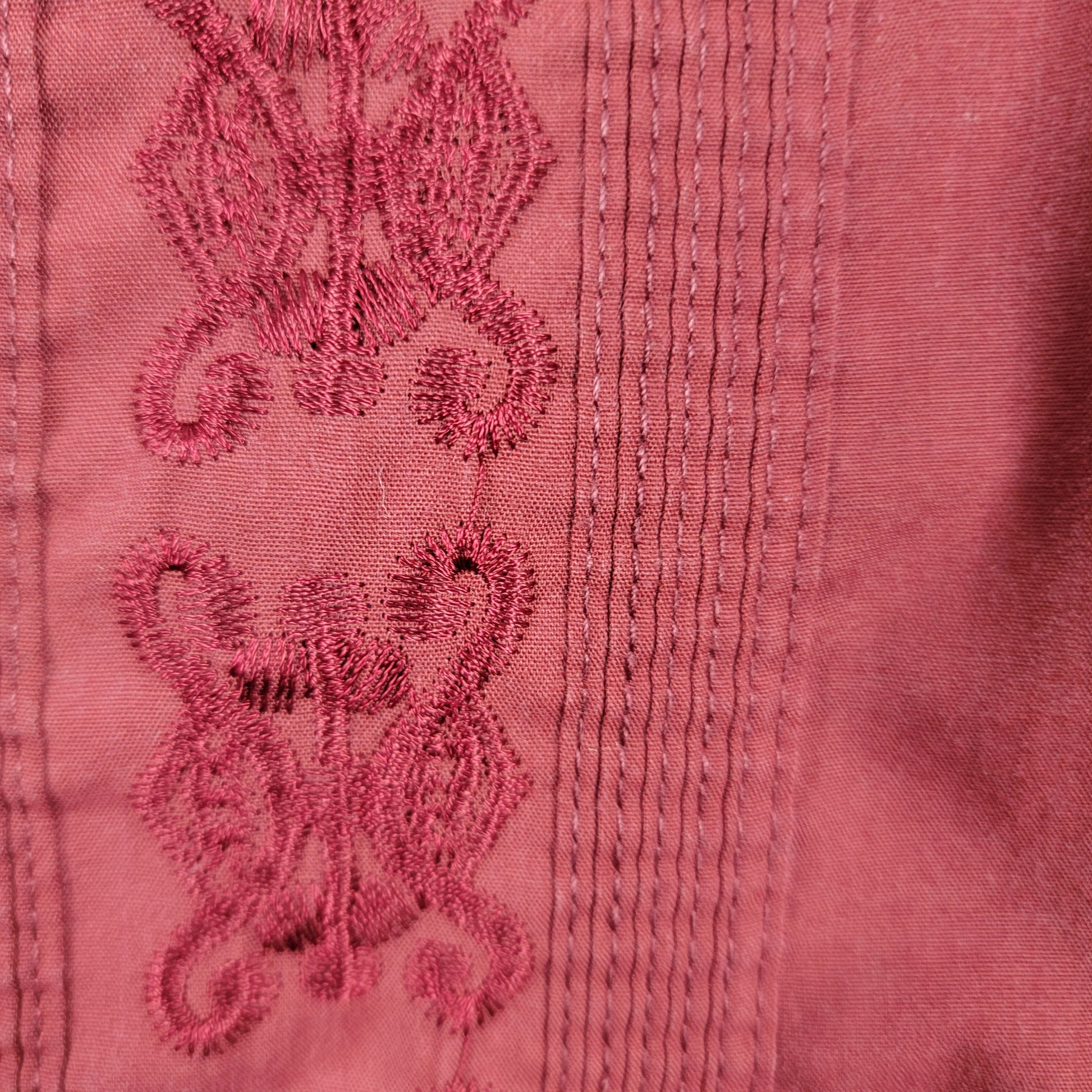 Omega Italy Guayabera Shirt Burgundy Embroidered Mens 2XL Preowned Pockets4