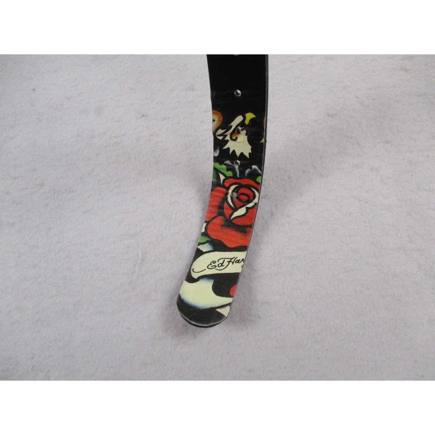 Ed Hardy Belt Mens Size 42 Multicolor Skull Rose Tattoo Graphic Rock Buckle