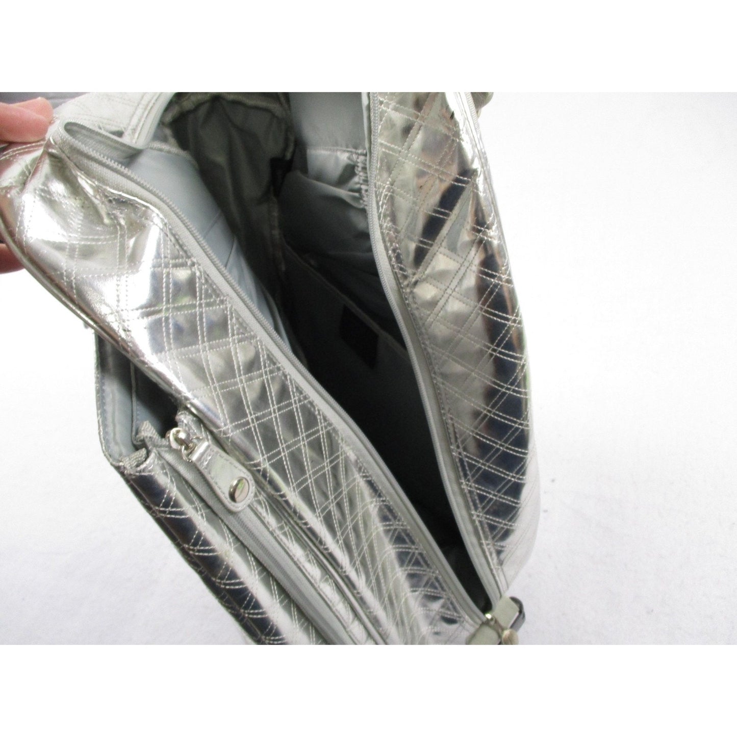 Life Is Tennis Metallic Quilted Backpack Bag Silver Tennis Racket Holder Gear