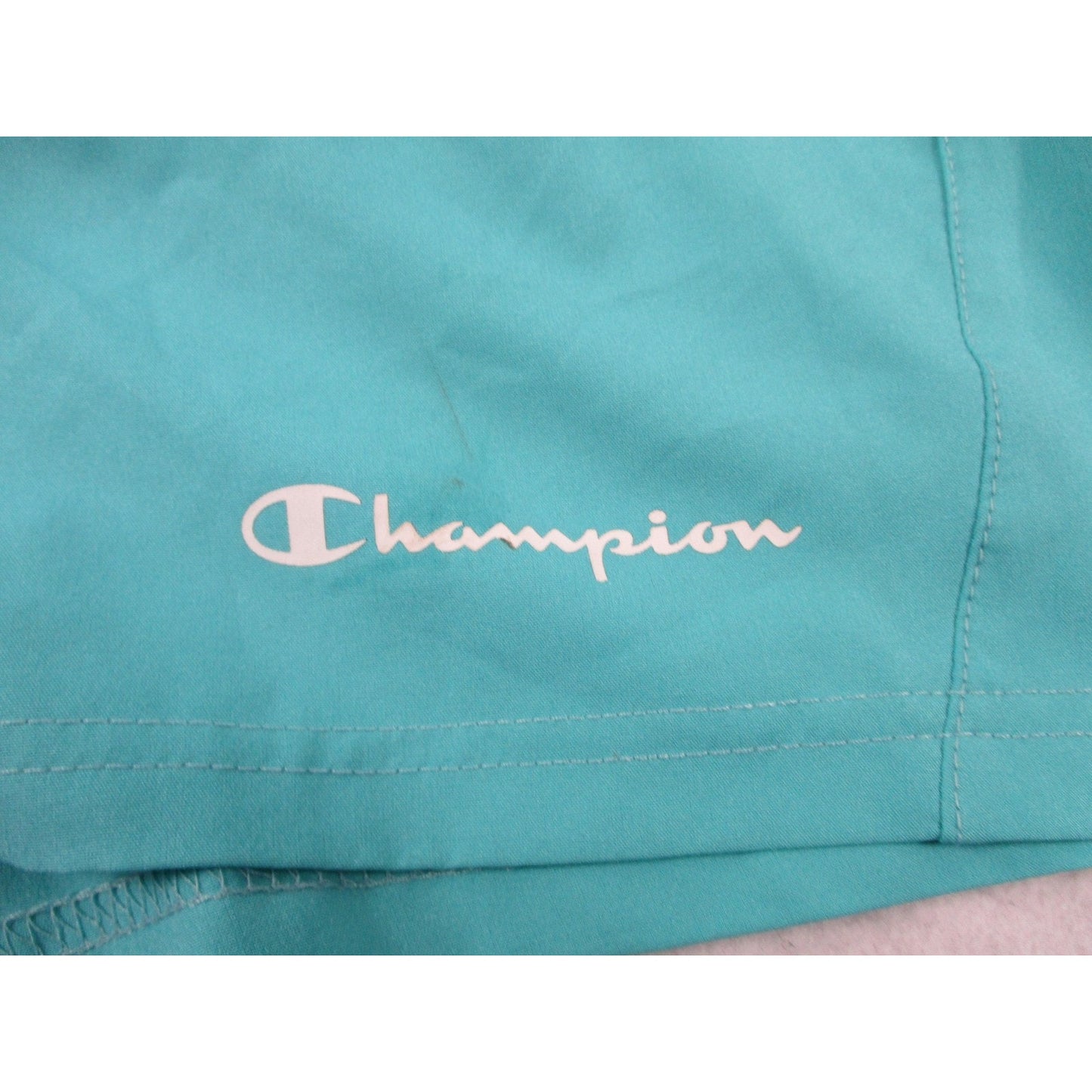 Champion Swim Shorts Kids 14 16 Teal Blue Elastic Waist Drawstring Logo Preowned