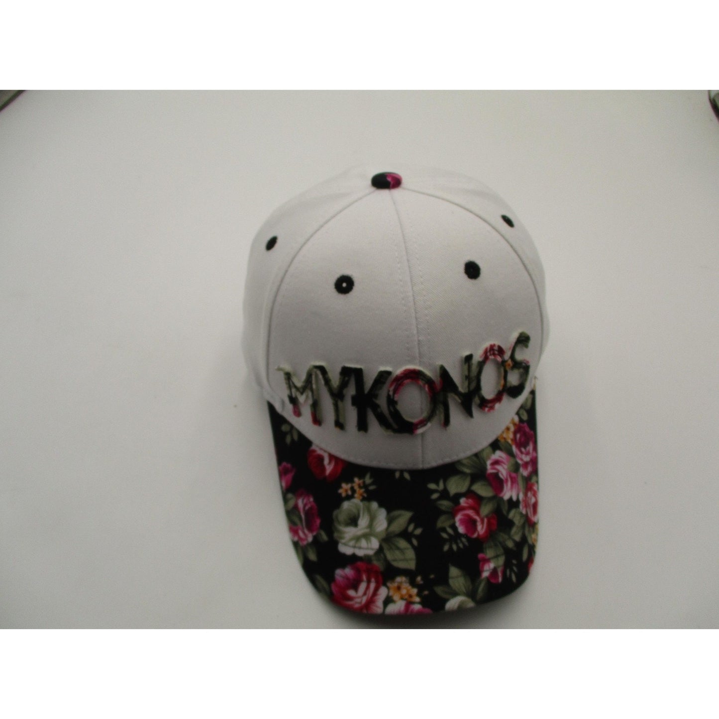Mykonos Hat Cap Strap Back Mens One Size Floral Brim White Twill Karfil Greece Preowned