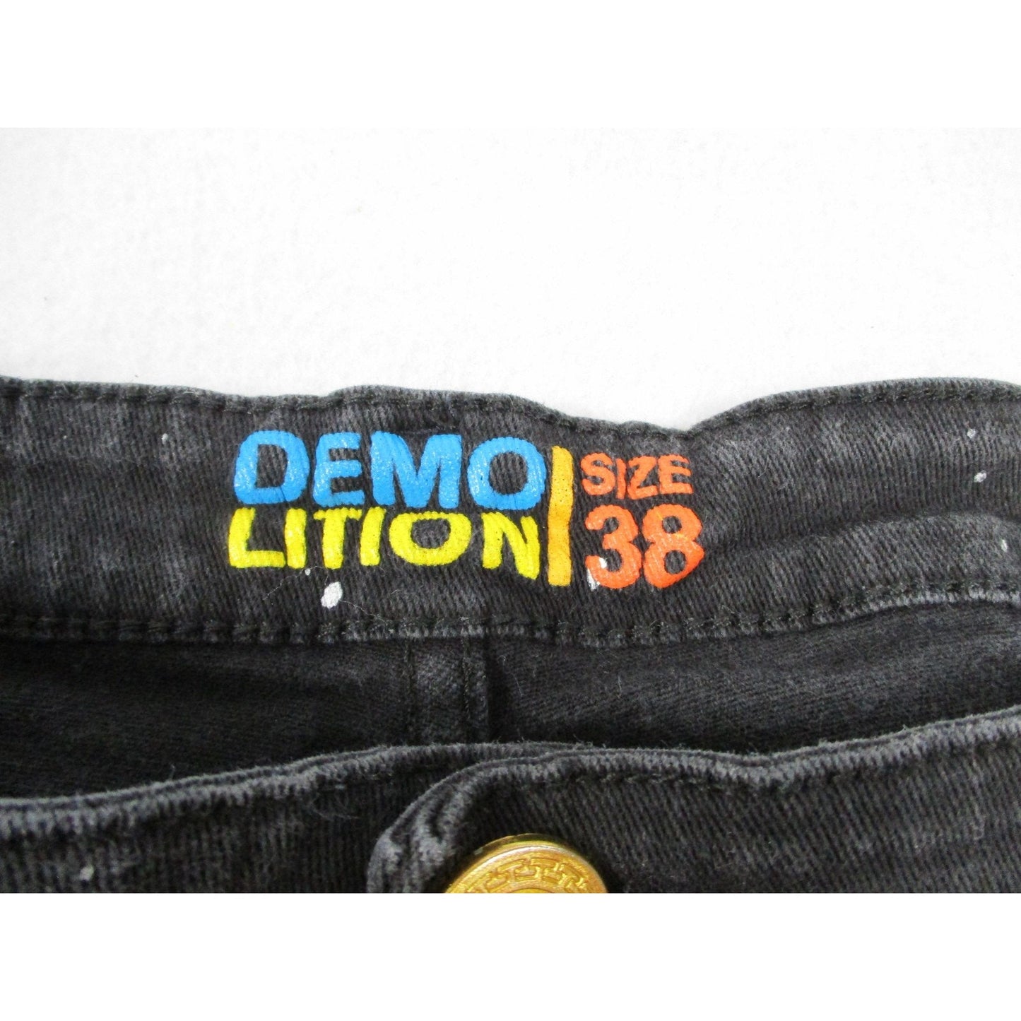 Demolition Shorts Mens 38 Black Paint Splatter Biker Denim Distressed Stretch