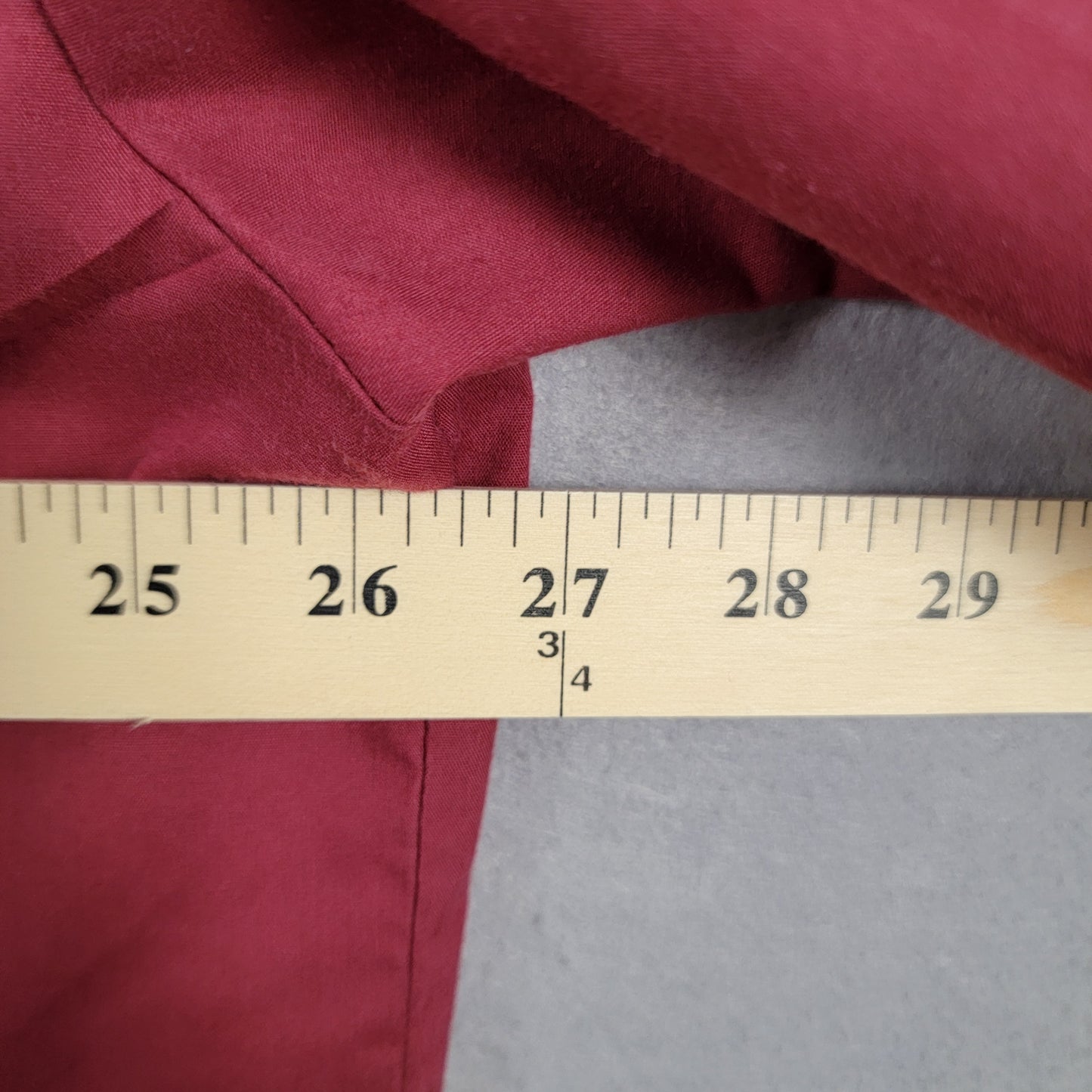Omega Italy Guayabera Shirt Burgundy Embroidered Mens 2XL Preowned Pockets5