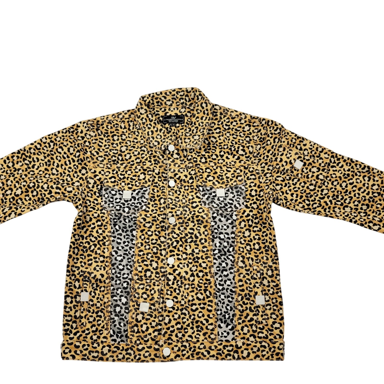 The Hideout Clothing Frosty Tropics Leopard Denim Jacket S NWT 200 Made 778-7820