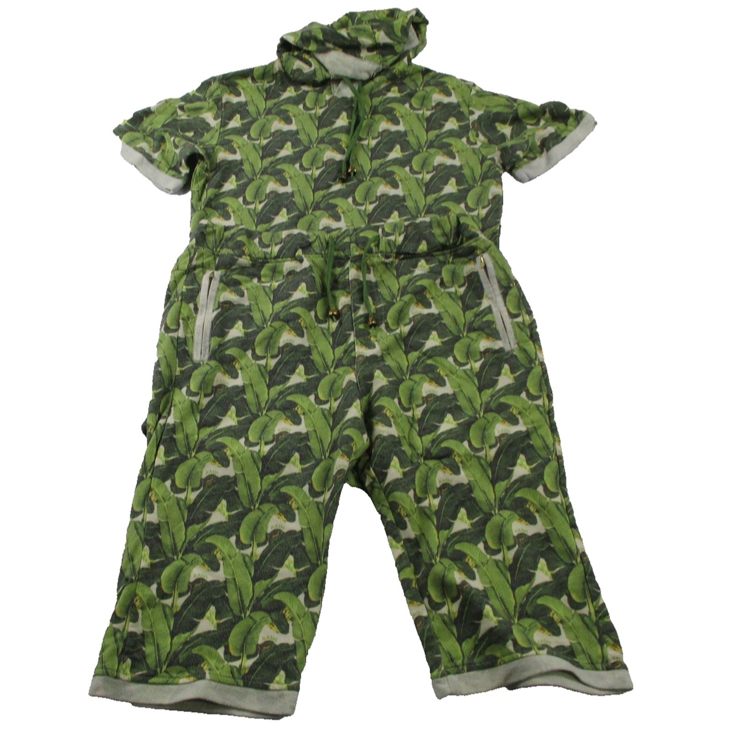 Kash Sweatsuit Set Mens Large Green Tropical Leaf Hoodie Shorts 2 Piece Usa 1674