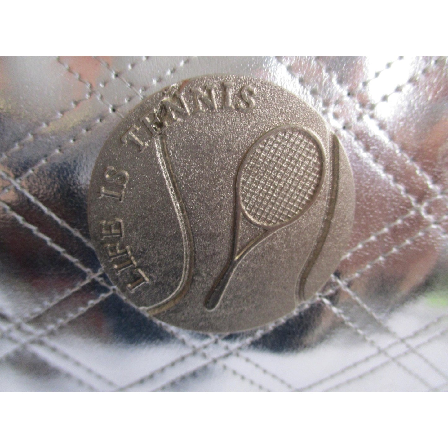 Life Is Tennis Metallic Quilted Backpack Bag Silver Tennis Racket Holder Gear