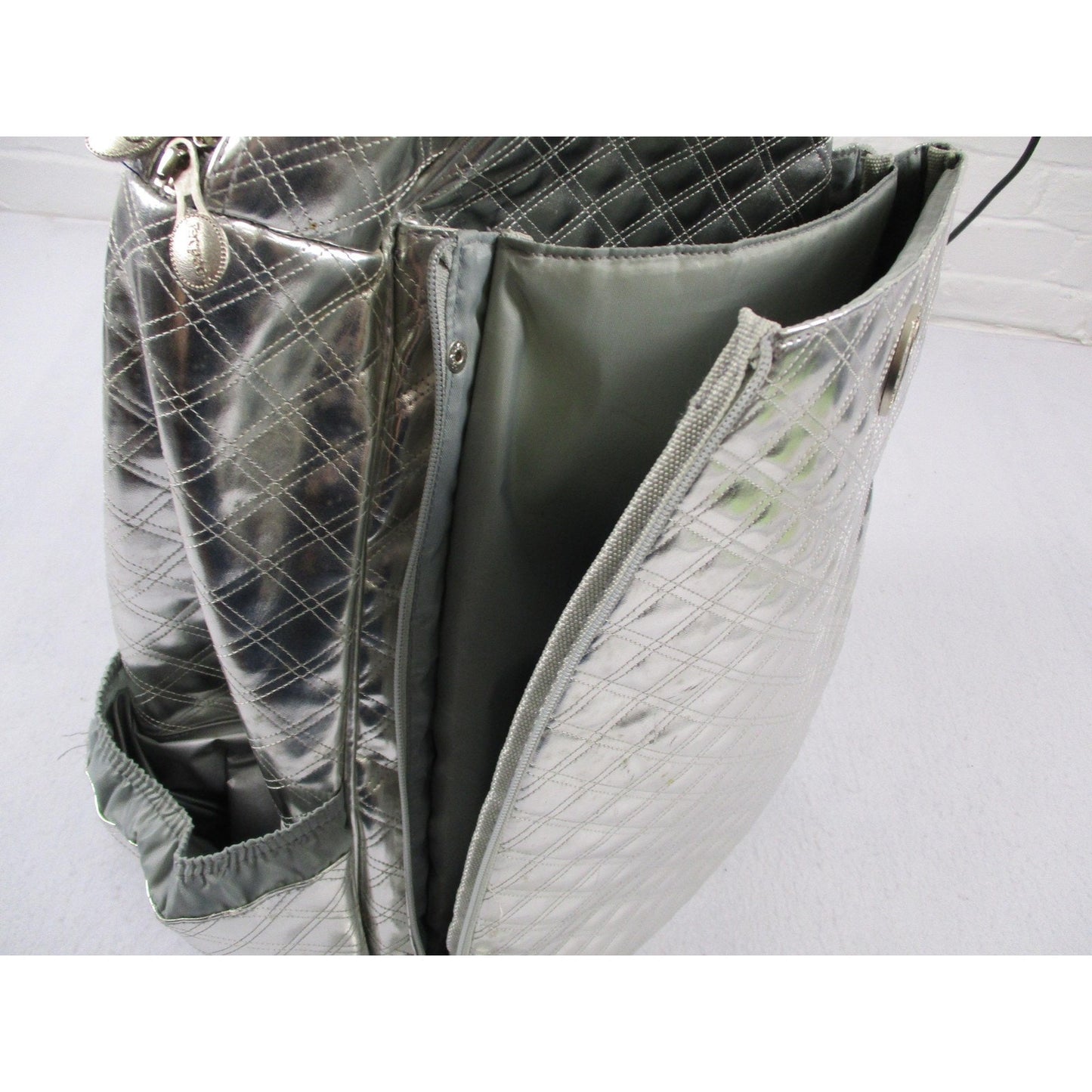 Life Is Tennis Metallic Quilted Backpack Bag Silver Tennis Racket Holder Gear