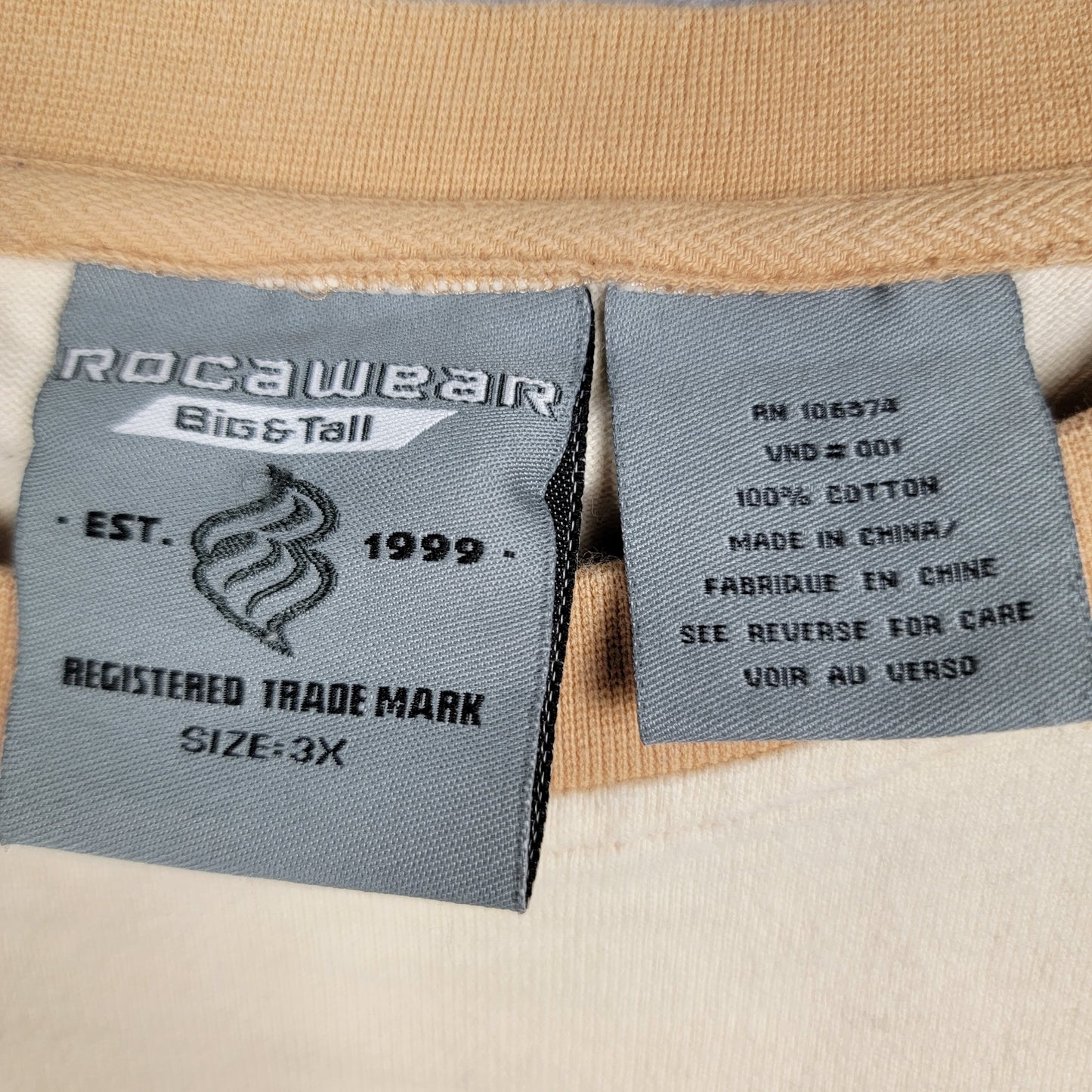 Vintage Rocawear Big Tall Shirt Mens 3X Y2K Tan White Raglan Embroidered Tee3