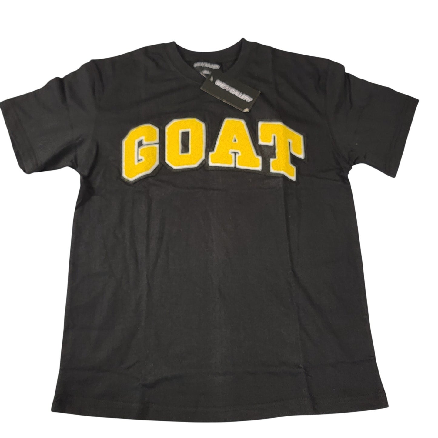 SneakGallery GOAT Chenille Tee Shorts Set Black Yellow Small NWT Streetwear2
