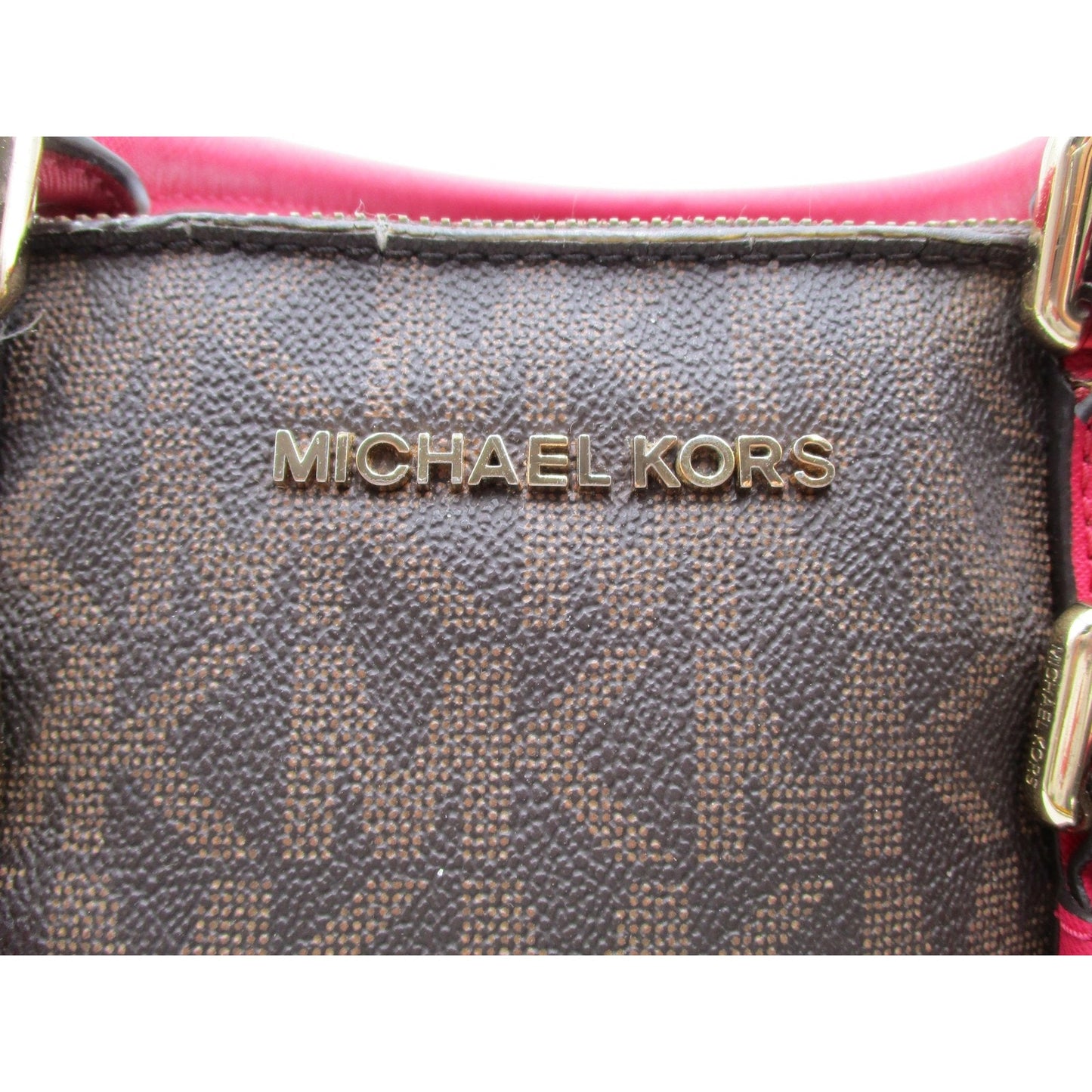 Michael Kors Satchel Bag Womens Medium Brown Pink Logo Handbag Crossbody