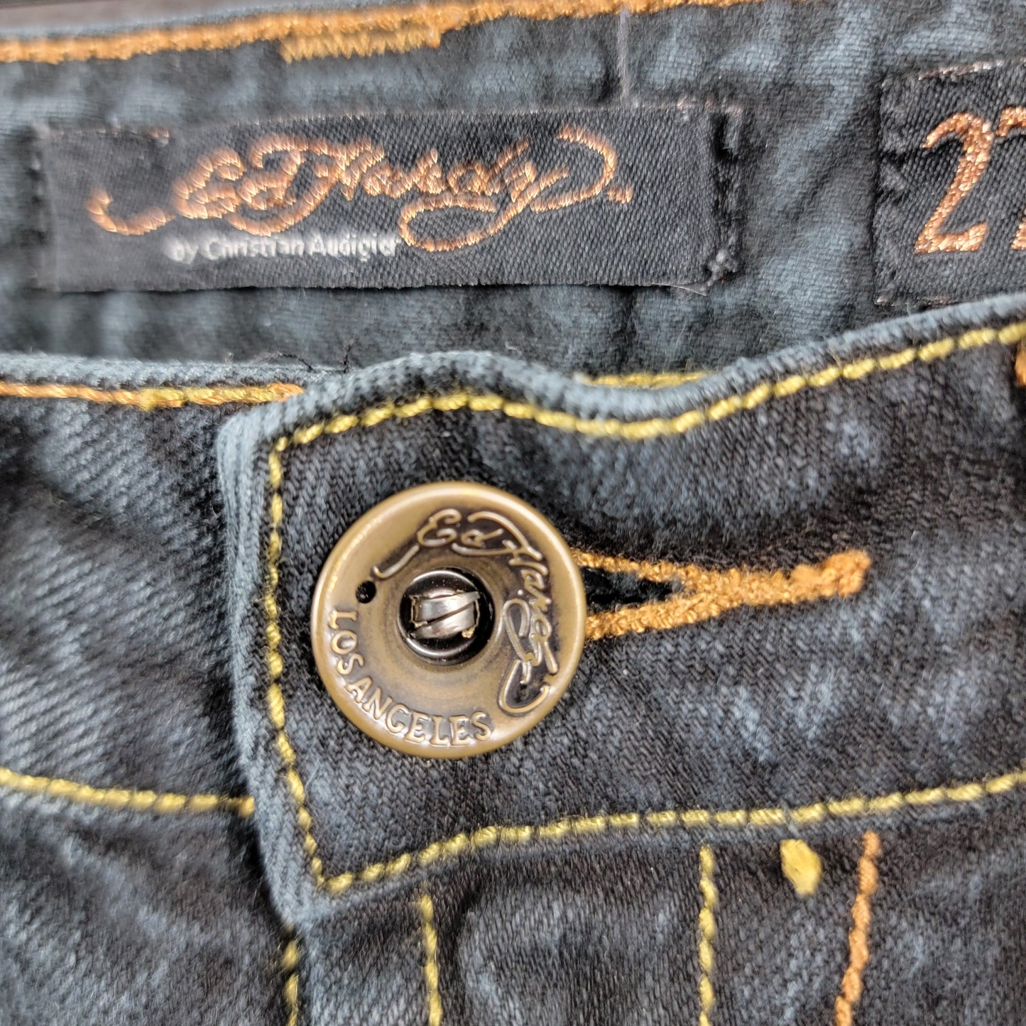 Vintage Ed Hardy Christian Audigier Skull Jeans Womens 27 Black Skinny Y2K3