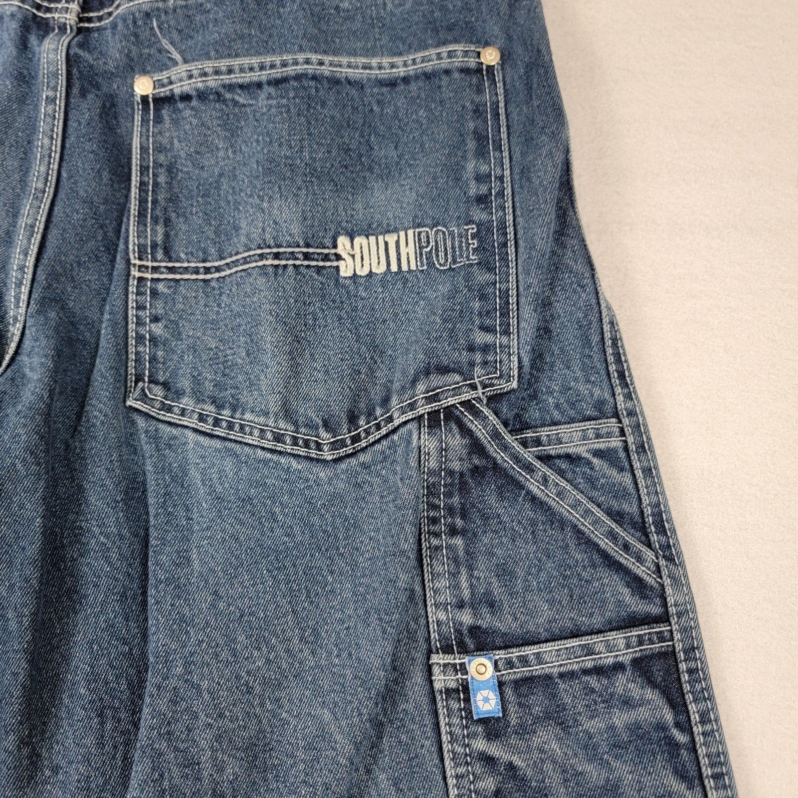 Southpole Jeans Mens 36 Blue Carpenter Workwear Utility Pockets Hammer Loop 11905