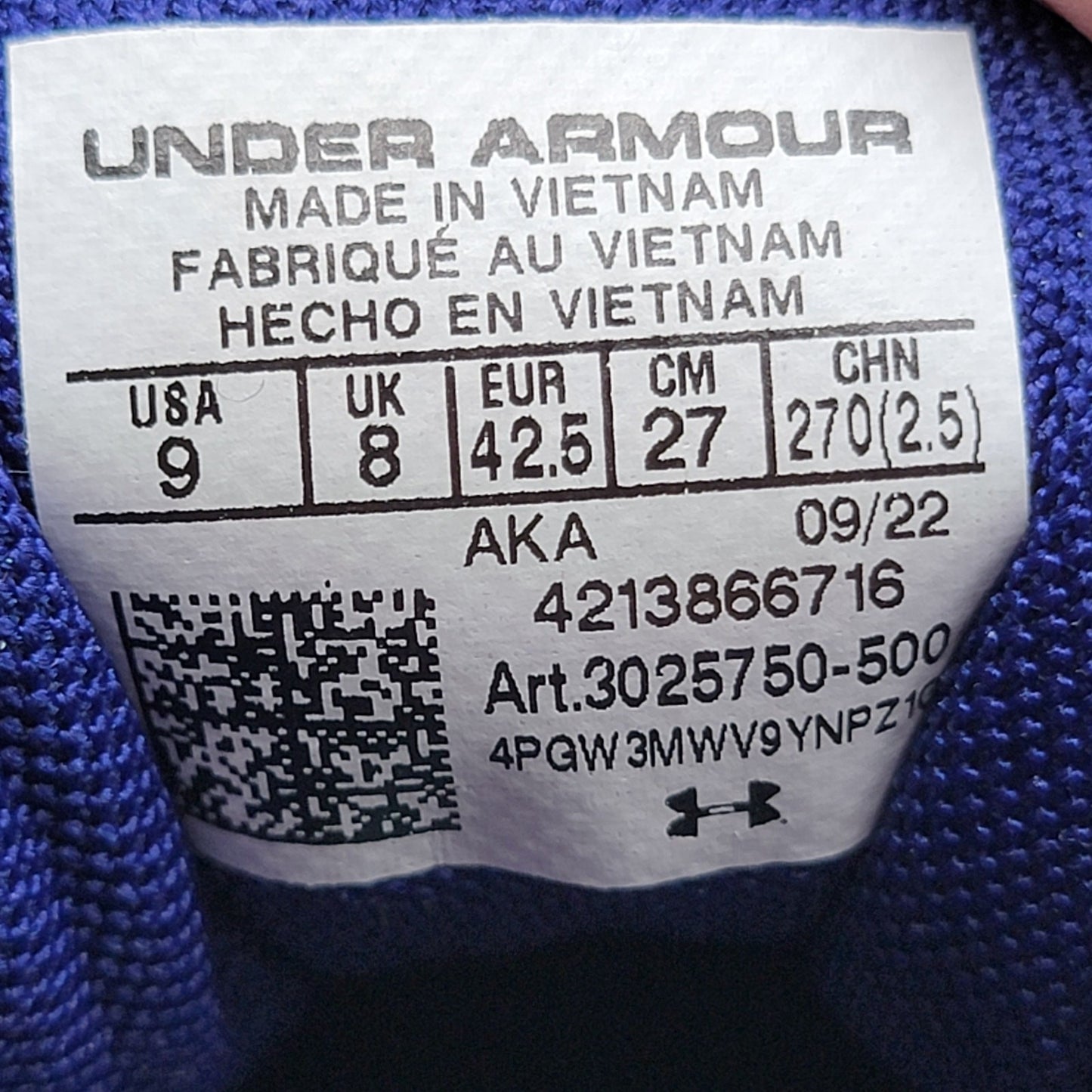 Under Armour Charged Verssert 'Speckle  Sonar Blue' Mens Sz 9 3025750 500