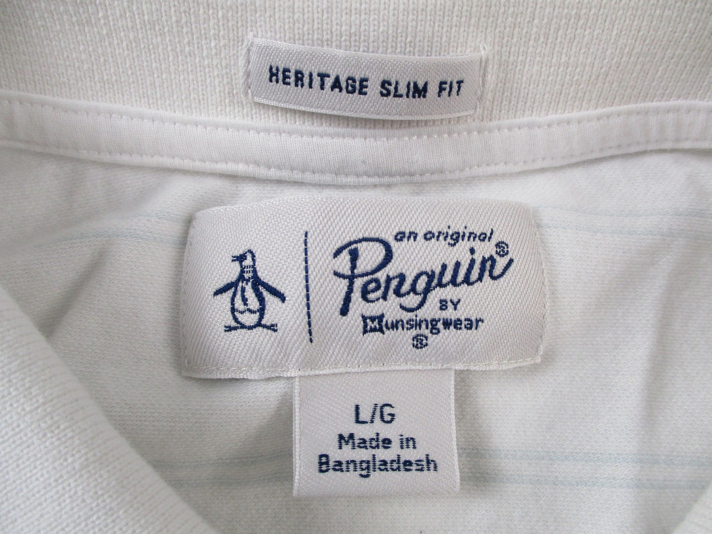 Original Penguin Polo Shirt Mens Large White Heritage Slim Fit Chest Stripe 16232