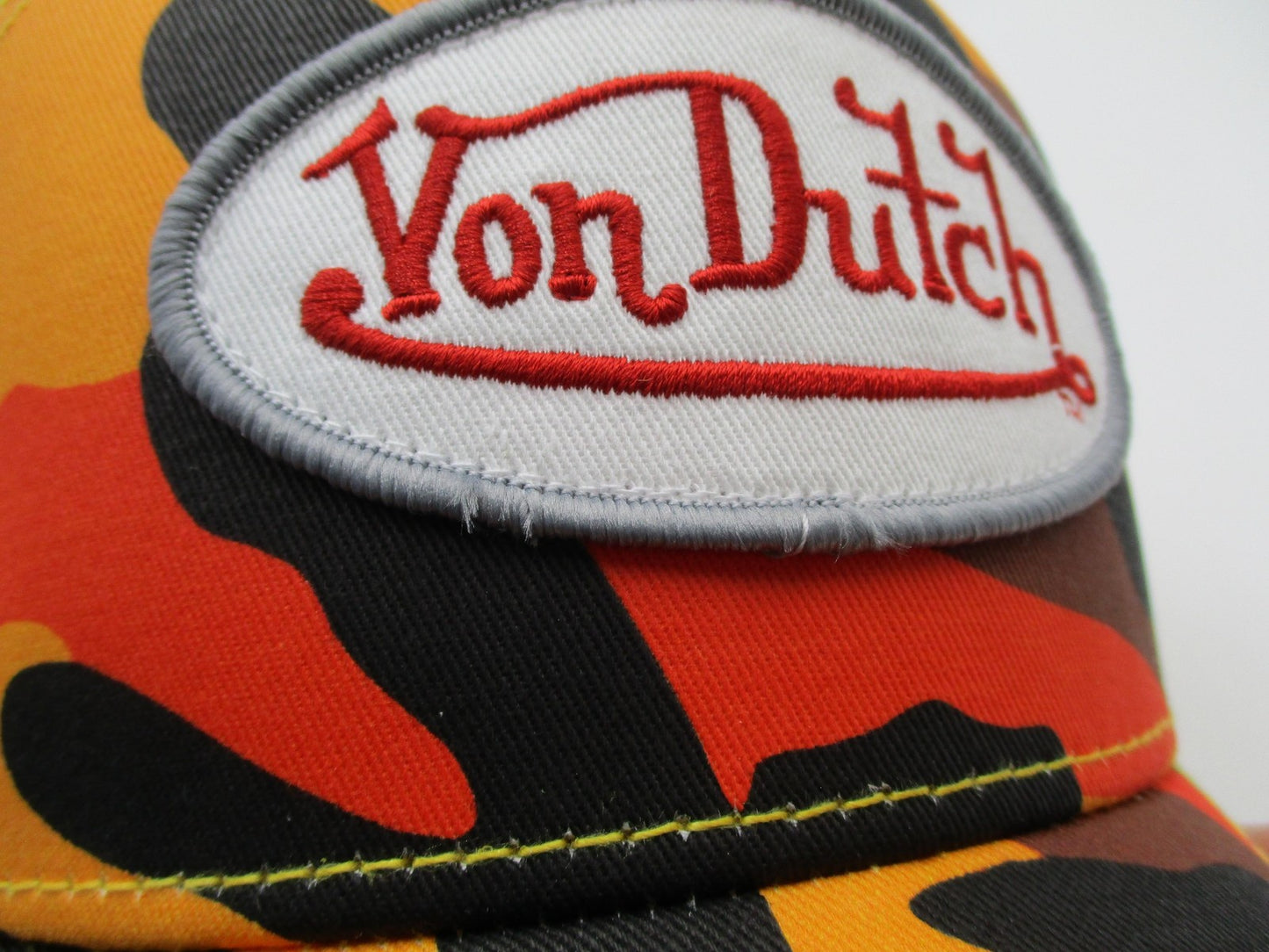 Von Dutch Hat Cap Snap Back Mens One Size Orange Yellow Camo Trucker Mesh5