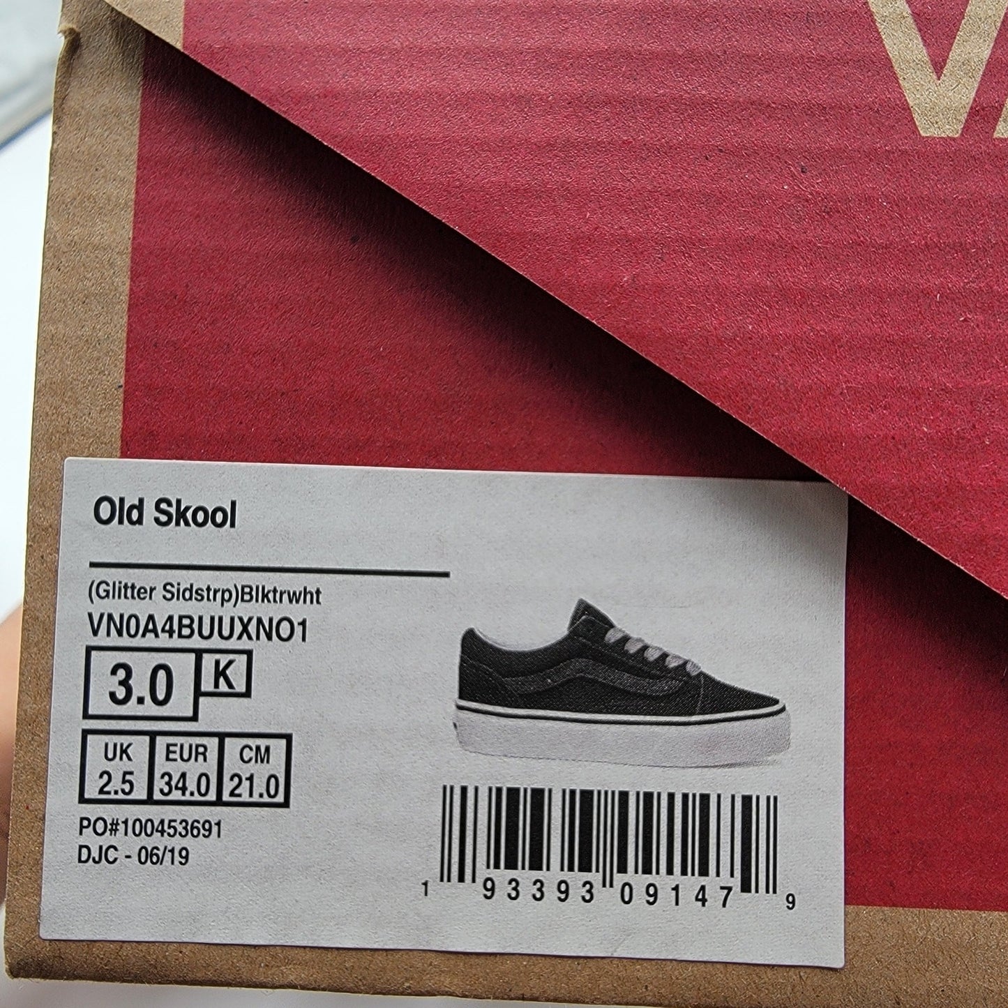Vans Old Skool Kids 'Glitter Sidestripe  Black' Sz 3K VN0A4BUUXNO8