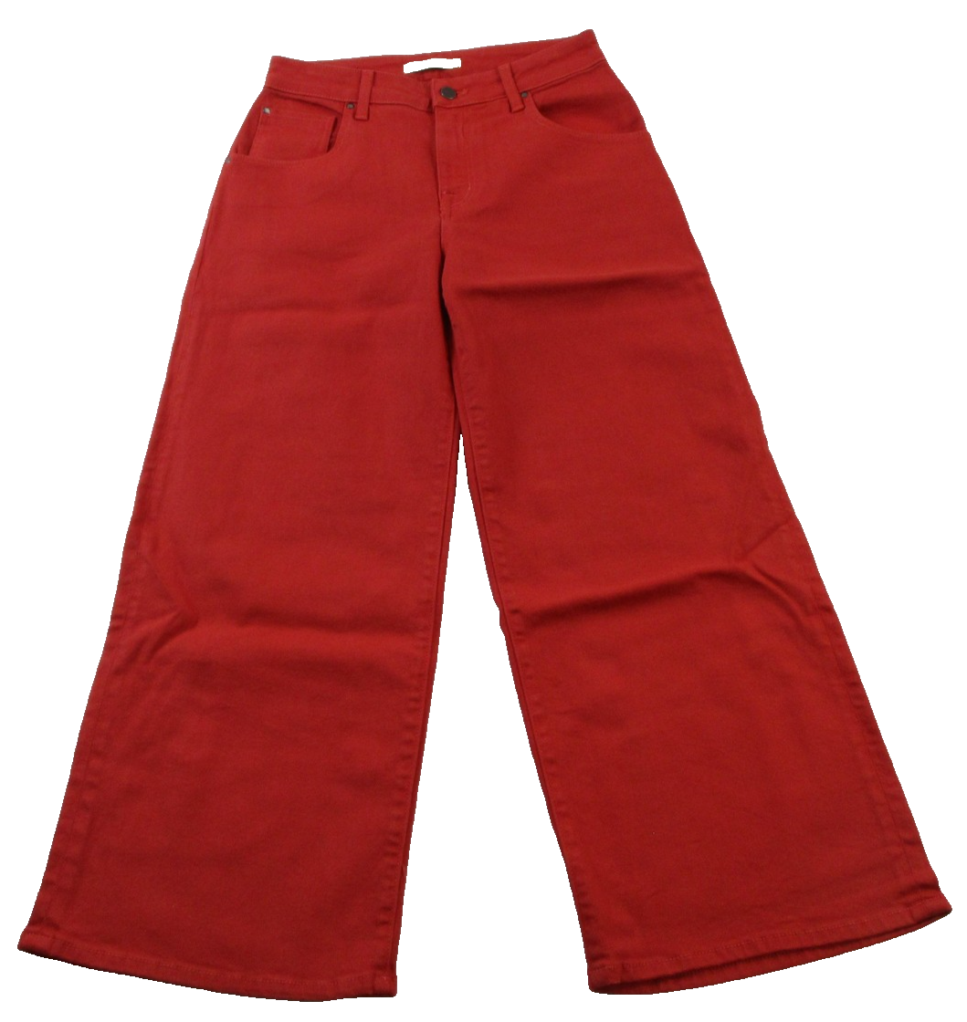 Fidelity Denim Ziggy Crop Jeans Womens 26 Red High Rise Wide Leg Sunkissed 14450