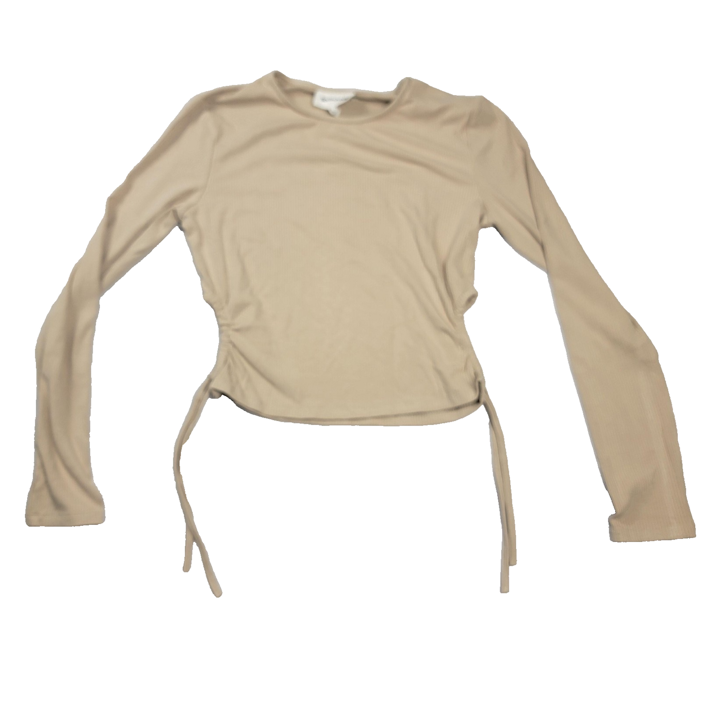 Sixth June Shirt Womens Large Beige Ruched Long Sleeve Ribbed Knit Top