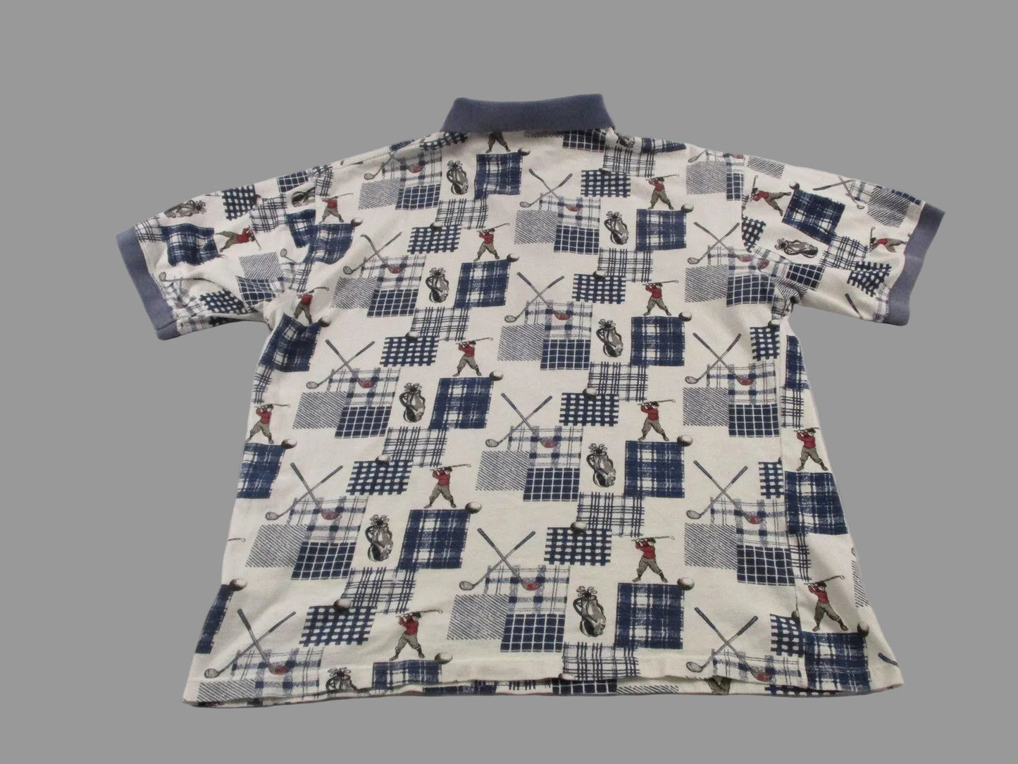 St. John's Bay Polo Shirt Mens Large Multicolor Golf Plaid Graphic 100% Cotton1