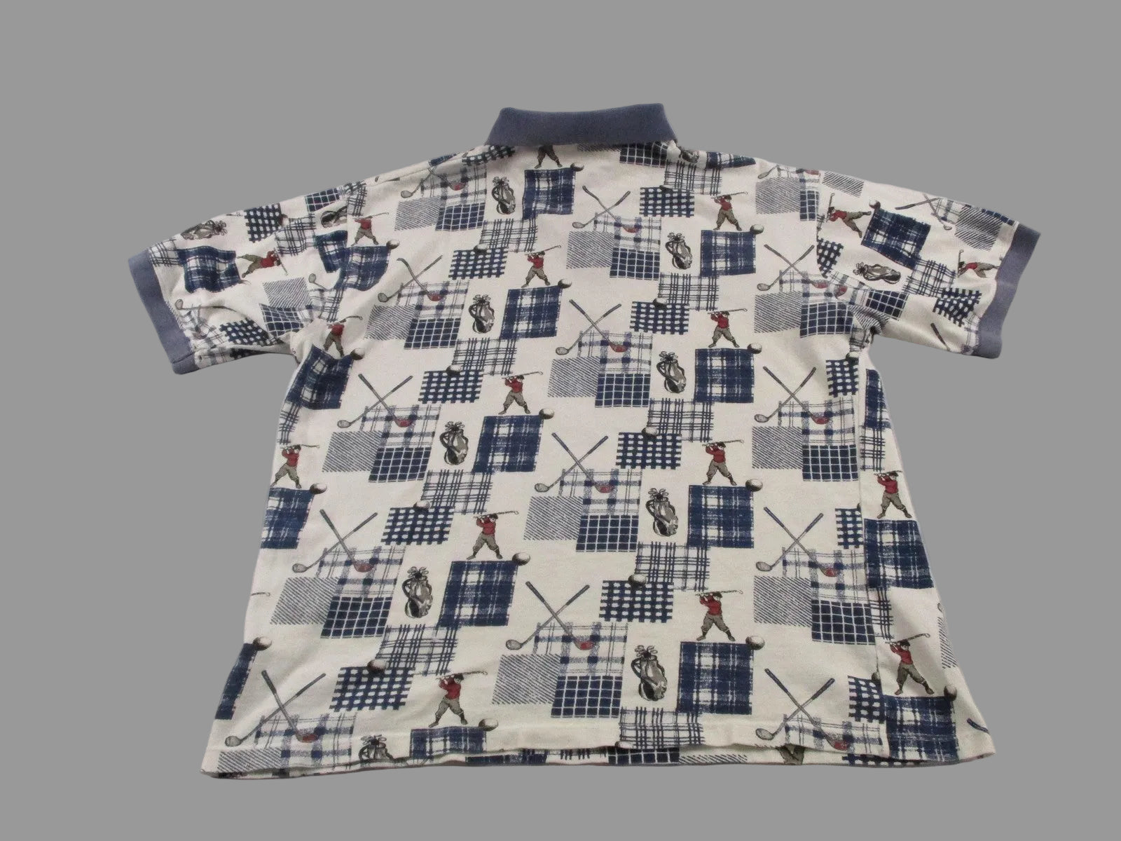 St. John's Bay Polo Shirt Mens Large Multicolor Golf Plaid Graphic 100% Cotton1