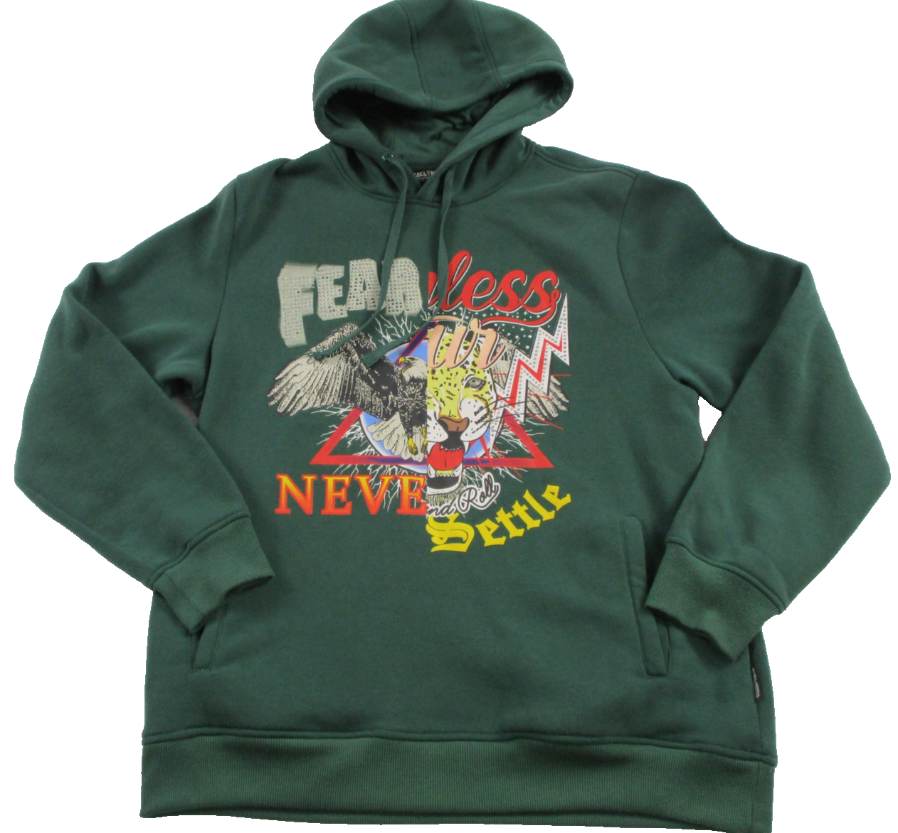 Rebel Minds Hoodie Mens XL Green Pullover Sweatshirt Fearless Rhinestone Graphic0