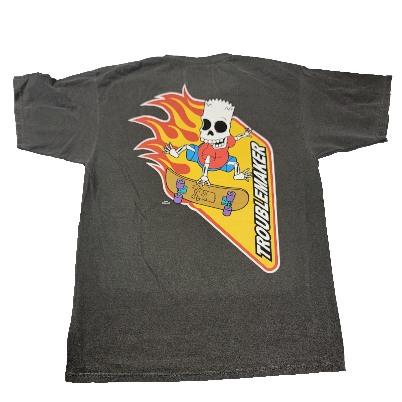 The Simpsons Tee Mens Medium Black Bart Simpson Troublemaker Skateboard