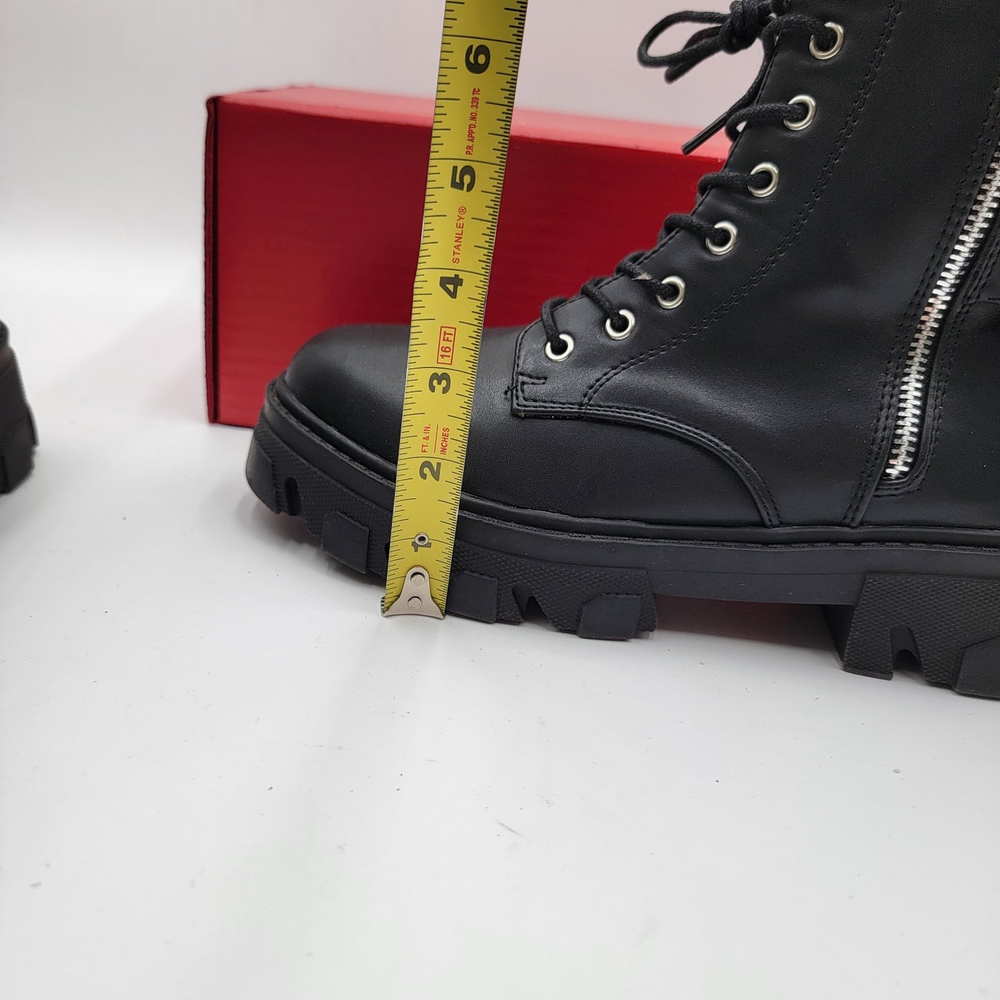 Fashion Nova Combat Boots Women 8.5 Black Lace Up Zip Chain Chunky Lug Sole