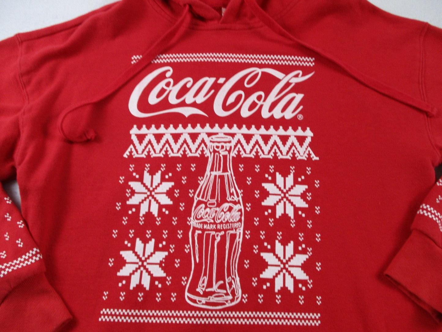 CocaCola Hoodie Mens Large Red Pullover Fleece Sweatshirt Ugly Christmas 16632