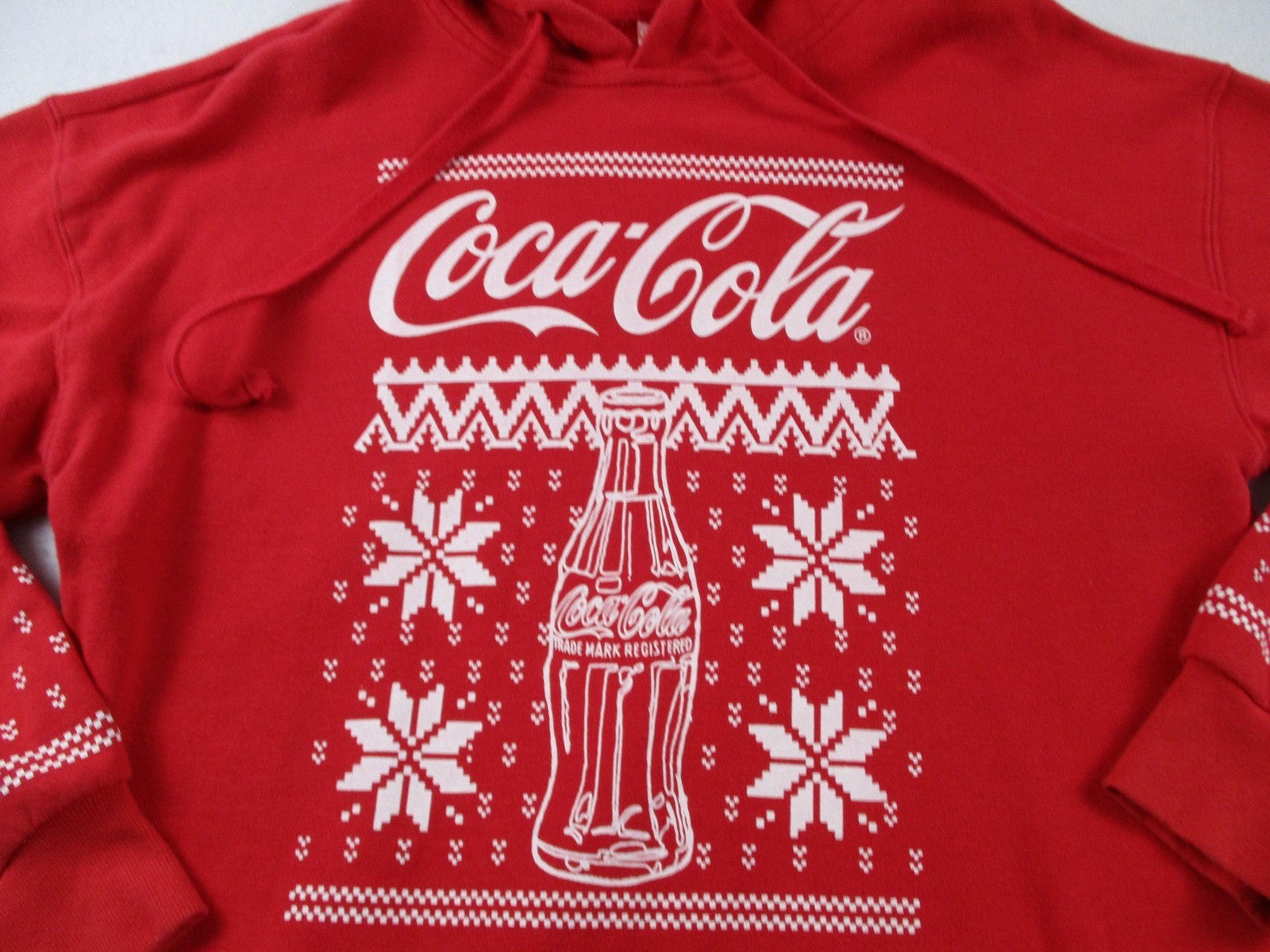 CocaCola Hoodie Mens Large Red Pullover Fleece Sweatshirt Ugly Christmas 16632