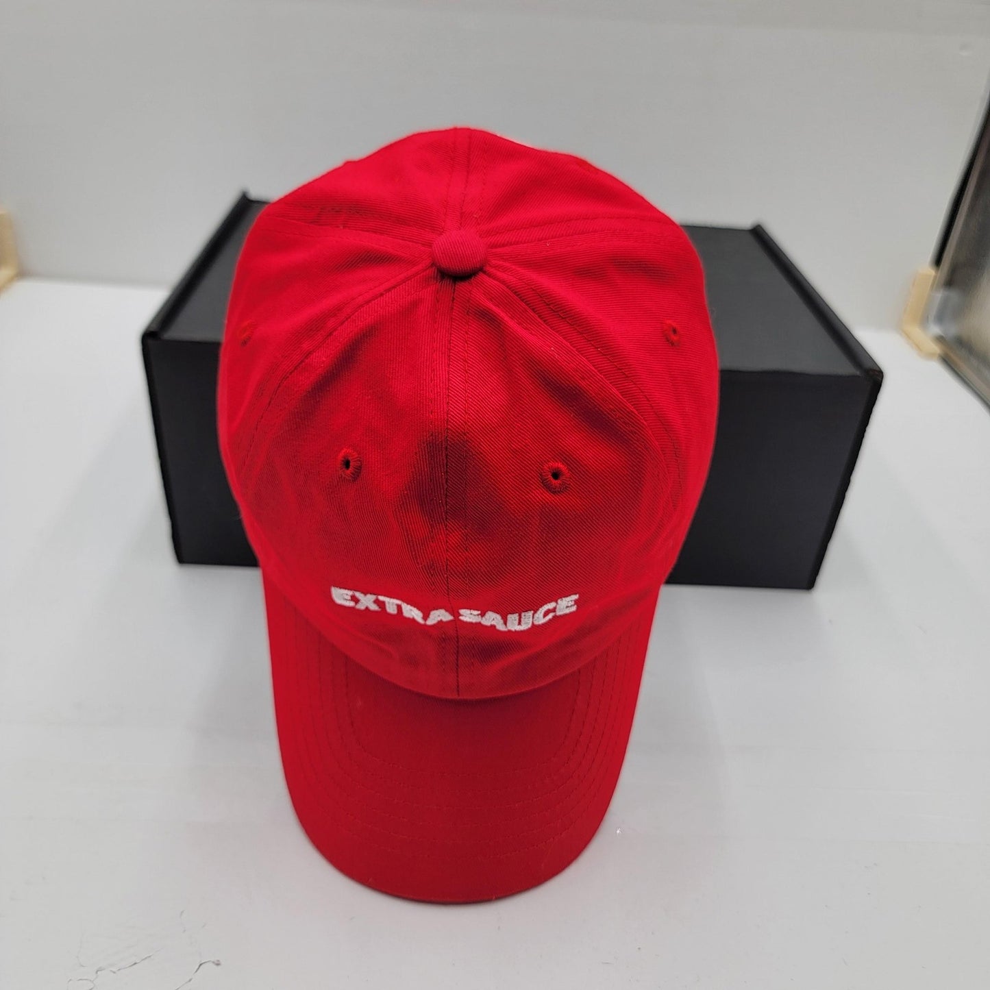 Extra Sauce Hat Cap Strap Back Red Embroidered Fast Food Promo Mens Adjustable4