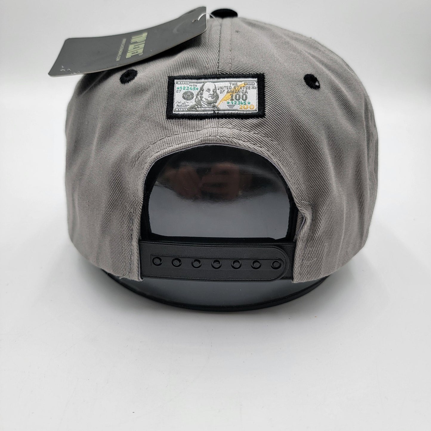 Top Level Benjamin Franklin Hat Cap Snap Back Gray Black Flame Graphic Mens2