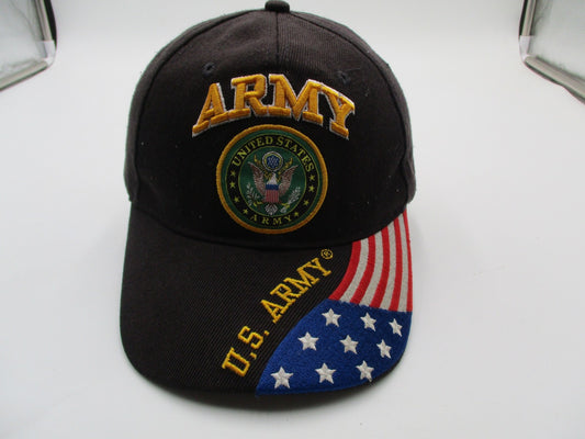 U.S. Army Hat Cap Strap Back Mens One Size Black Flag Stars USA Patriotic0
