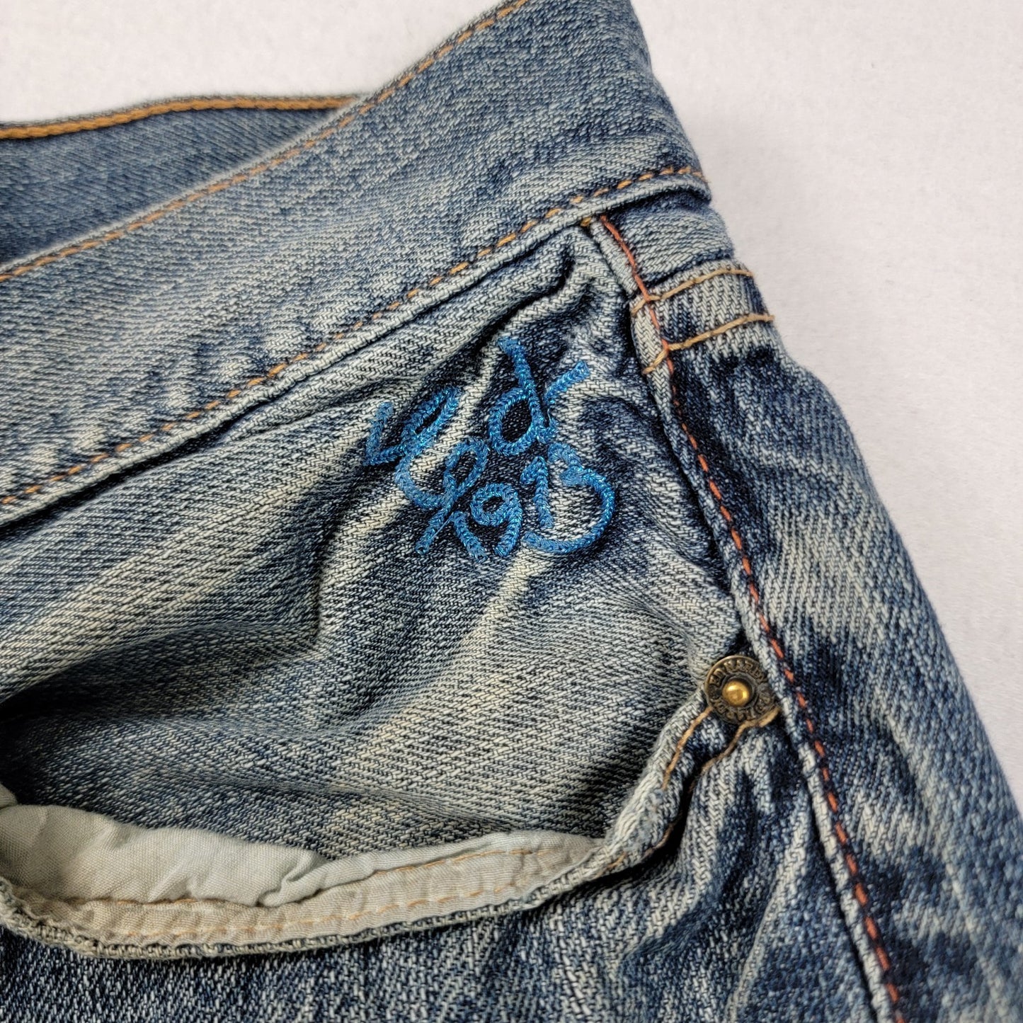 Ed Hardy Jeans Mens 34x34 Blue Denim Straight Leg Tiger Embroidery Distressed8