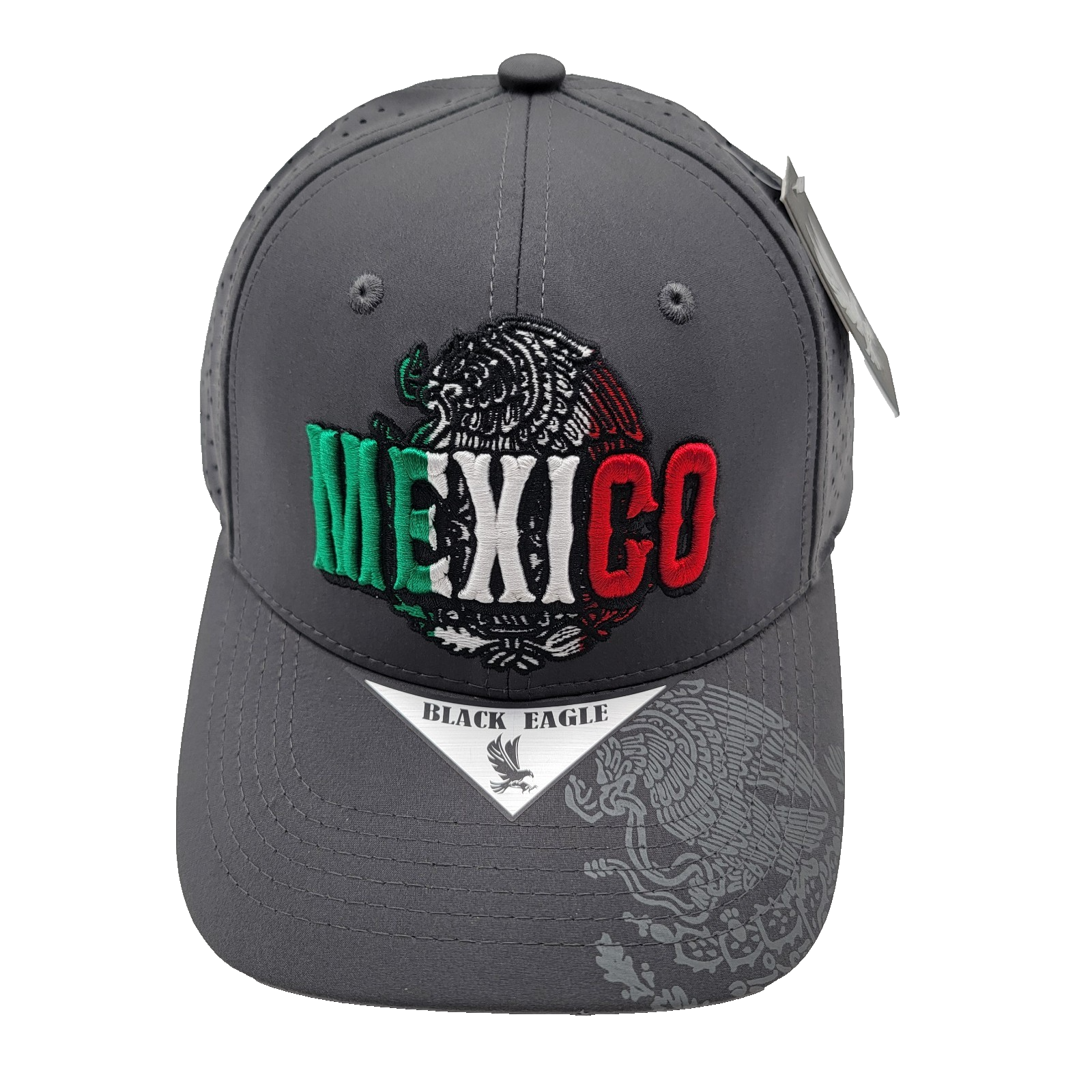 Mexico Hat Cap Snap Back Gray Black Eagle Embroidered Perforated Trucker Mens0