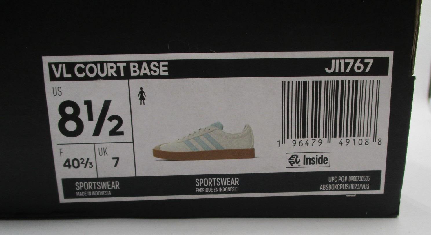 Adidas VL Court Base Shoes Womens Size 8.5 White Gum Court Sneakers JI176713
