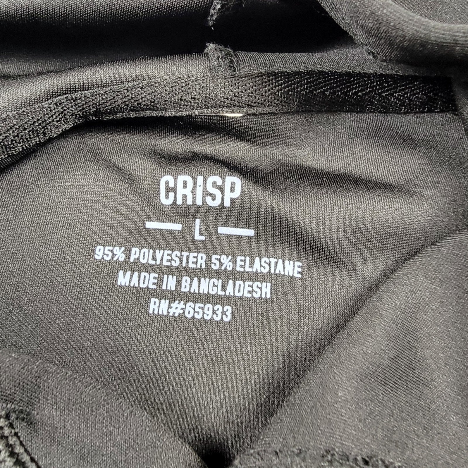 CRISP Black Performance Hoodie Large Stretch Pullover Minor Flaw Polyblend