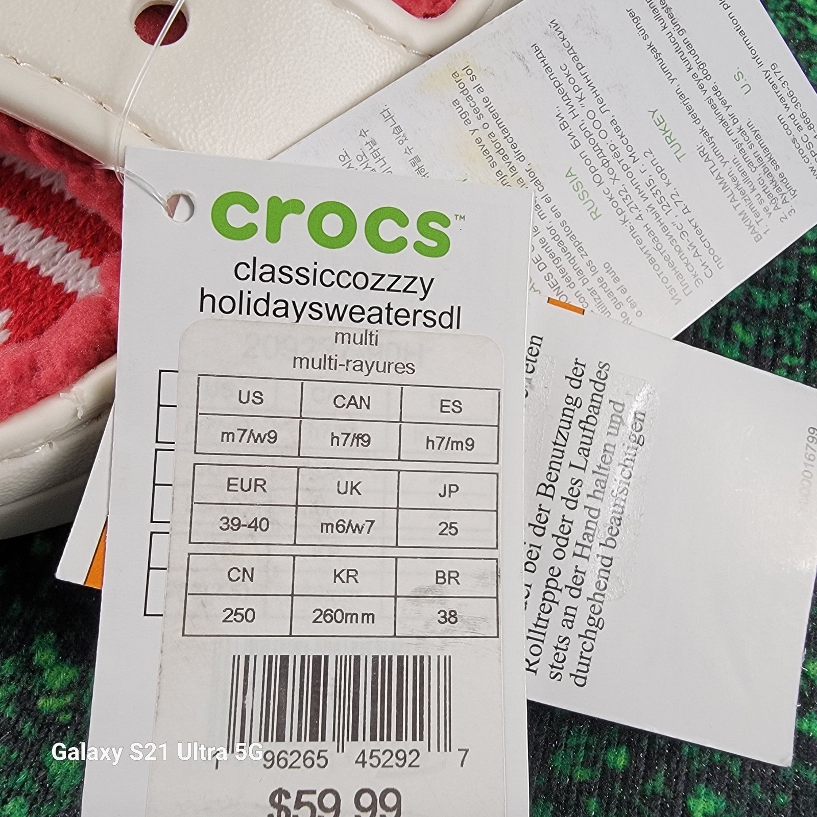 Crocs Classic Cozzzy Holiday Sweater Slides White/Red Men’s 7 Women’s 9 New6