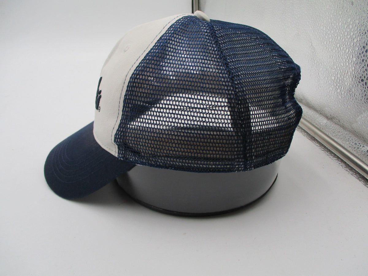 Cabela's Hat Cap Snap Back Mens One Size Blue White Mesh Trucker Script Logo4