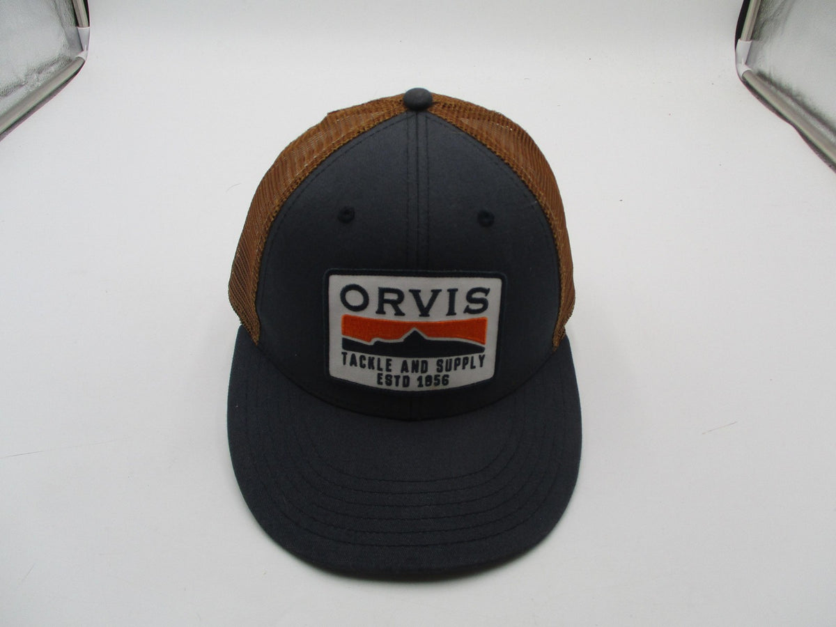 Orvis Hat Cap Snap Back Mens One Size Gray Brown Trucker Mesh Tackle Patch2