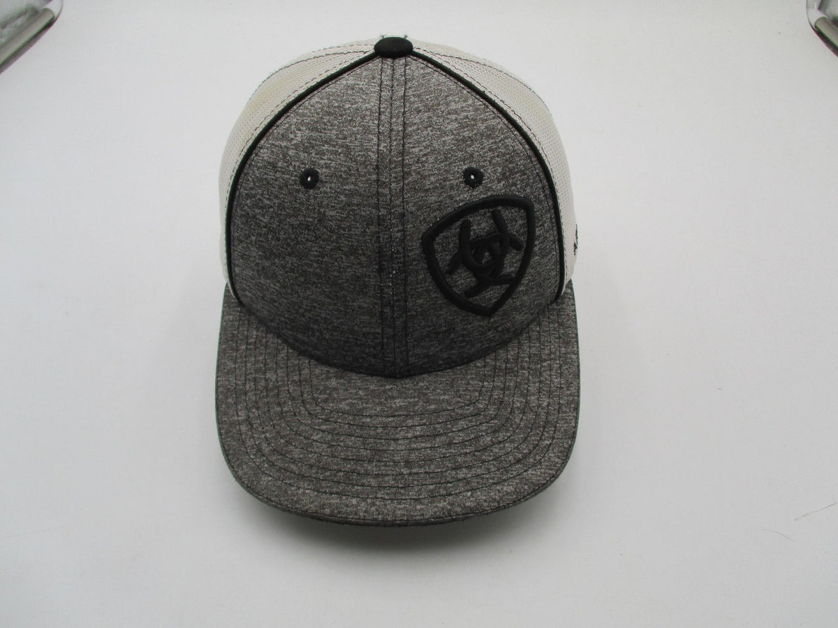 Ariat Hat Cap Snap Back Mens One Size Gray White Trucker Mesh Embroidered1