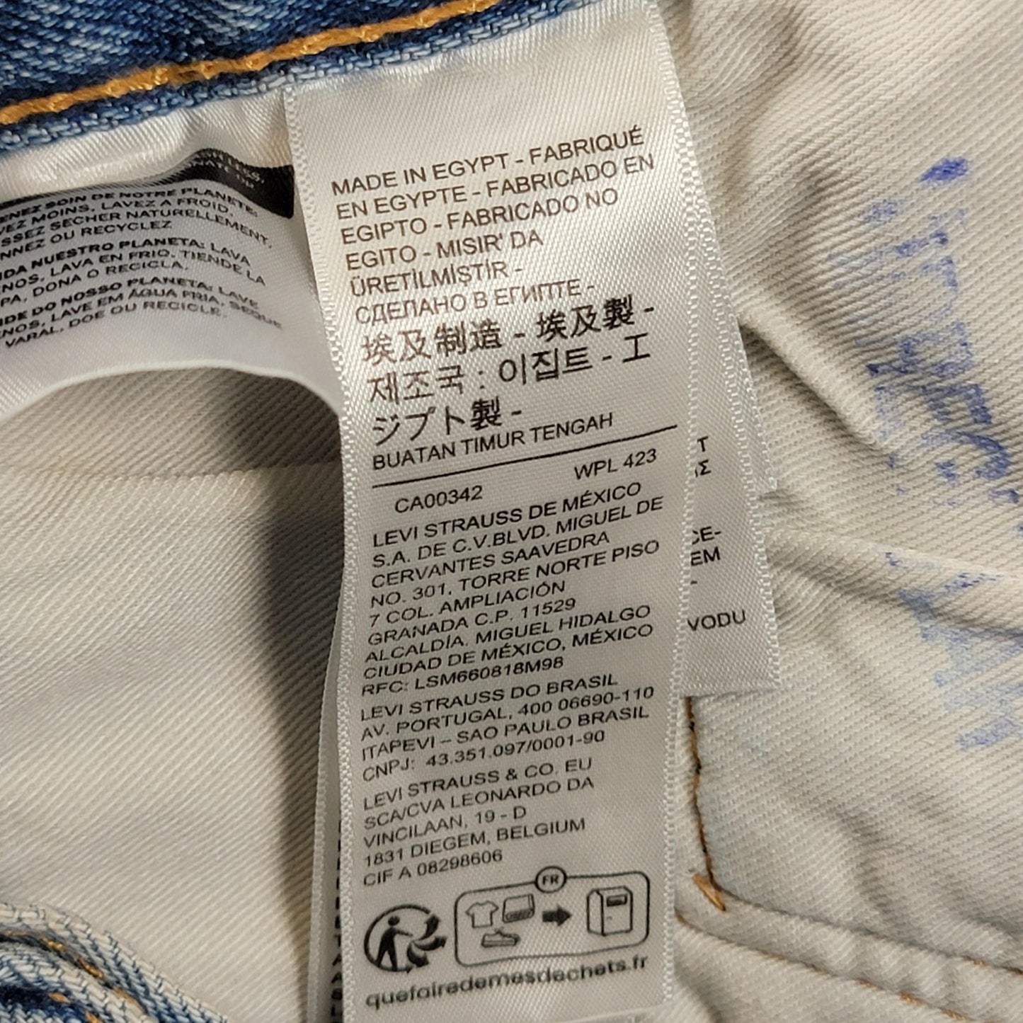 Levis 501 Jeans Mens 50x34 Lt Blue Original Stretch Button Fly Straight Leg 11794