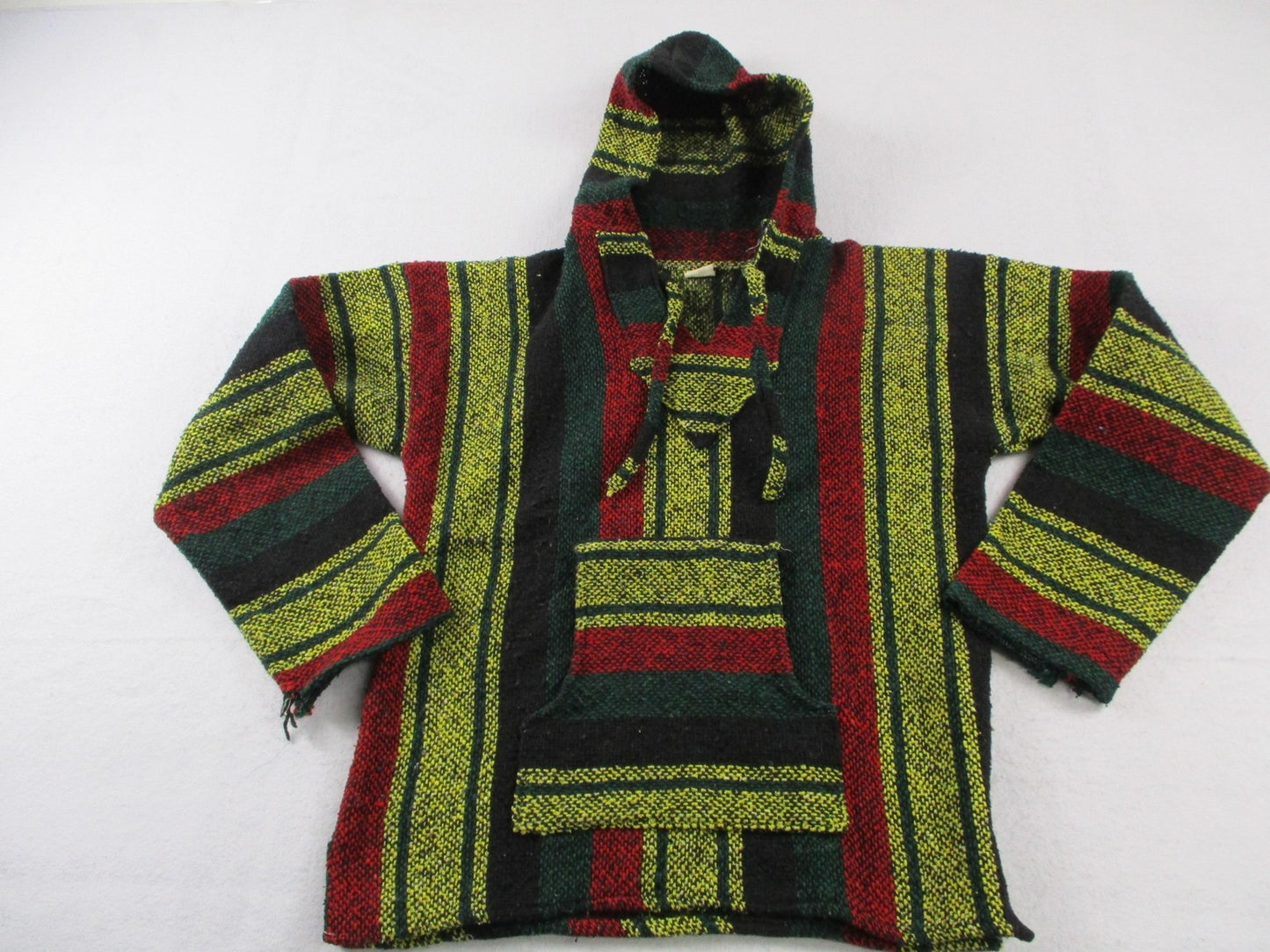 Artesanias Cuamatzi Sweater Mens Large Multicolor Hooded Baja Striped Knit0