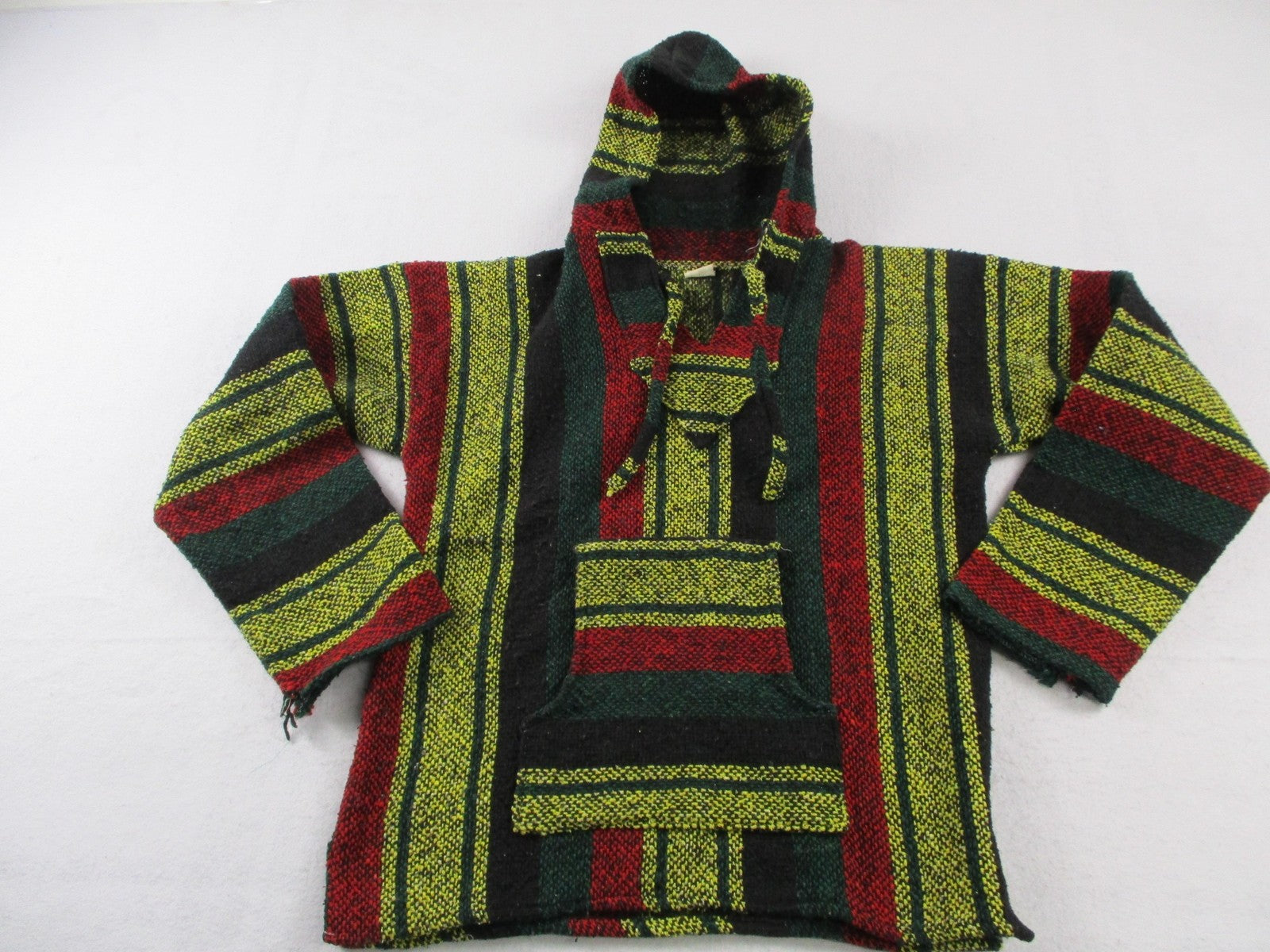 Artesanias Cuamatzi Sweater Mens Large Multicolor Hooded Baja Striped Knit0