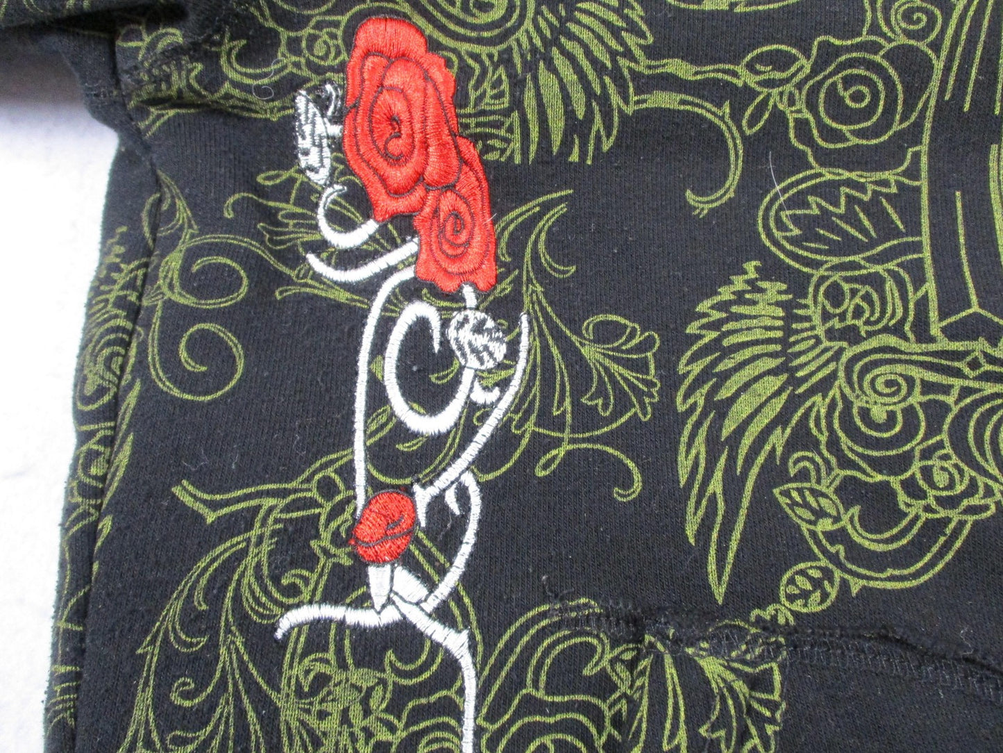 Quickshark Hoodie Mens 2XL Black Full Zip Sherpa Lined Skull Rose Graphic Tattoo8