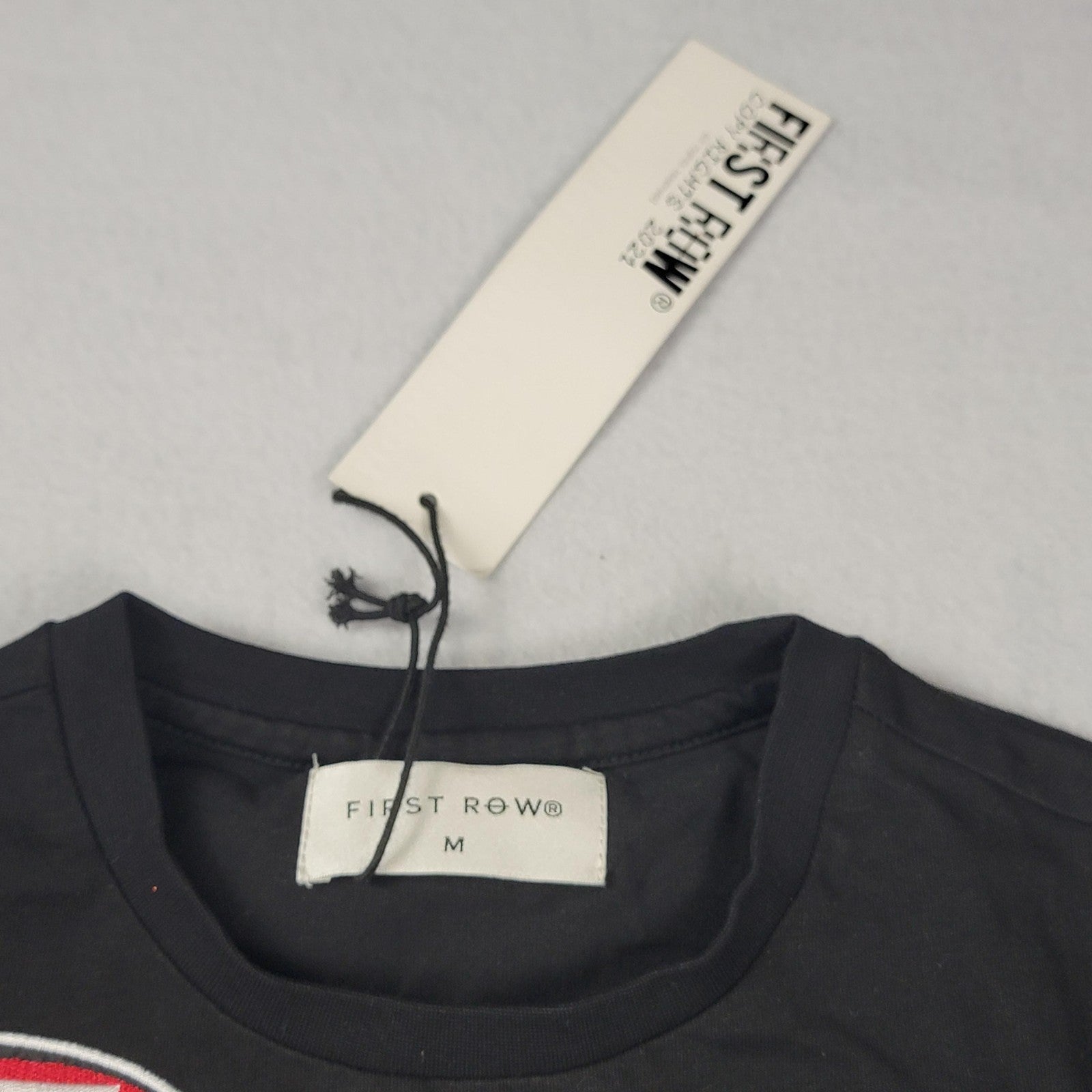 First Row Shirt Mens Med Black Gray Racing Patches Graphic 1st Row Crew New 11402