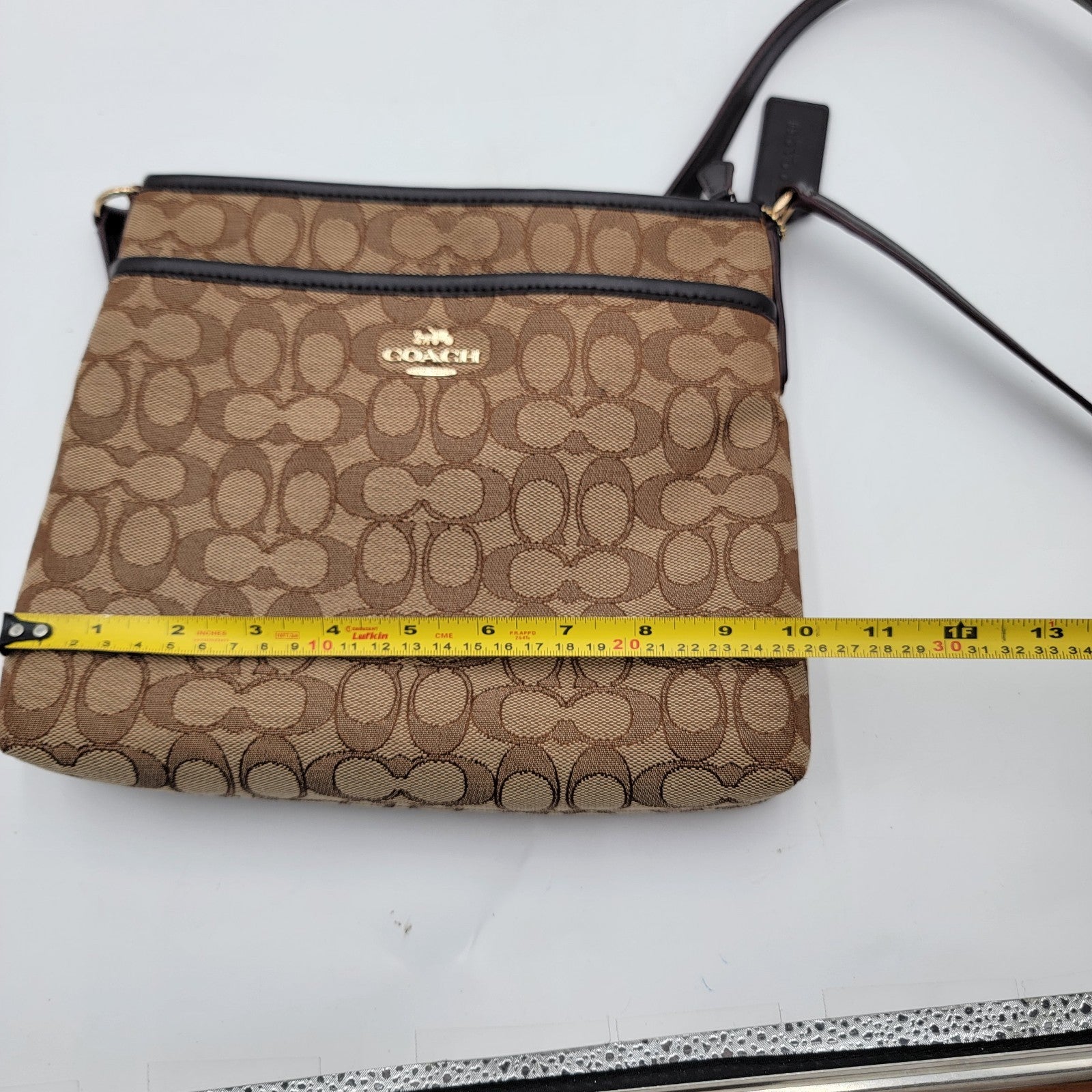 Coach Signature Crossbody Bag Brown Canvas Leather Trim F2996010