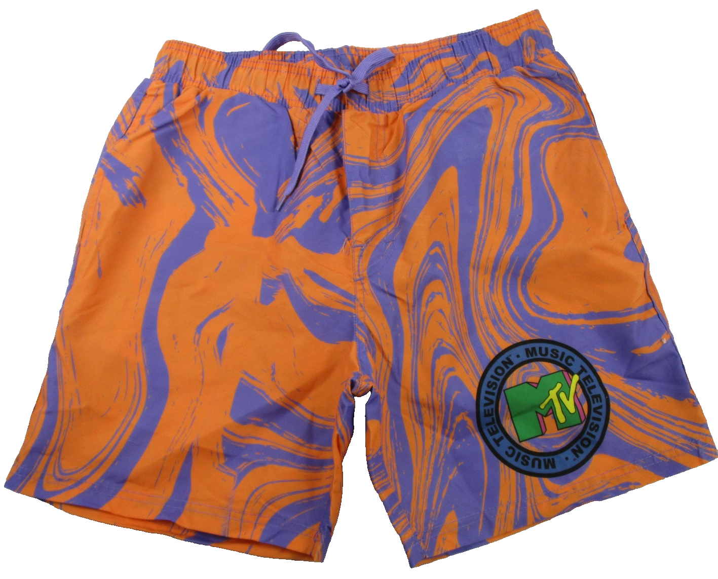 MTV Swim Shorts Mens Size M Orange Purple Tie Dye UPF 50+ Music Television 12300